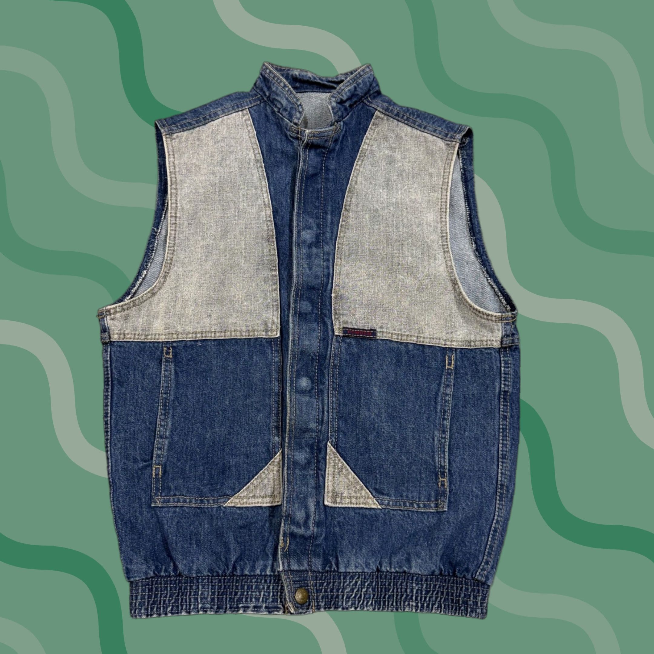 VINTAGE Cowden Vest Mens Small Blue Denim Snap Bomber Western USA Workwear Shirt
