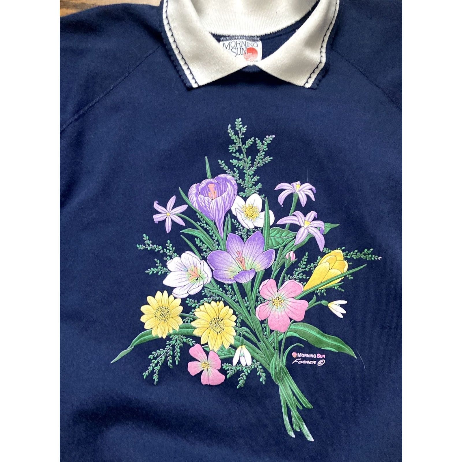 Vintage VTG Morning Sun Flowers Collared Sweatshirt Pullover Womens XL Cottage Core USA Size XL / US 12-14 / IT 48-50 - 4 Thumbnail
