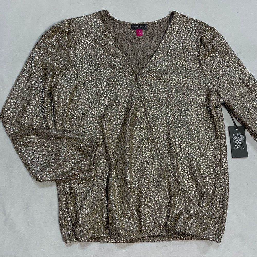 Vince Camuto NWT New $69 Vince Camuto Shimmer Metallic Gold Wrap Long Sl Size S / US 4 / IT 40 - 6 Thumbnail