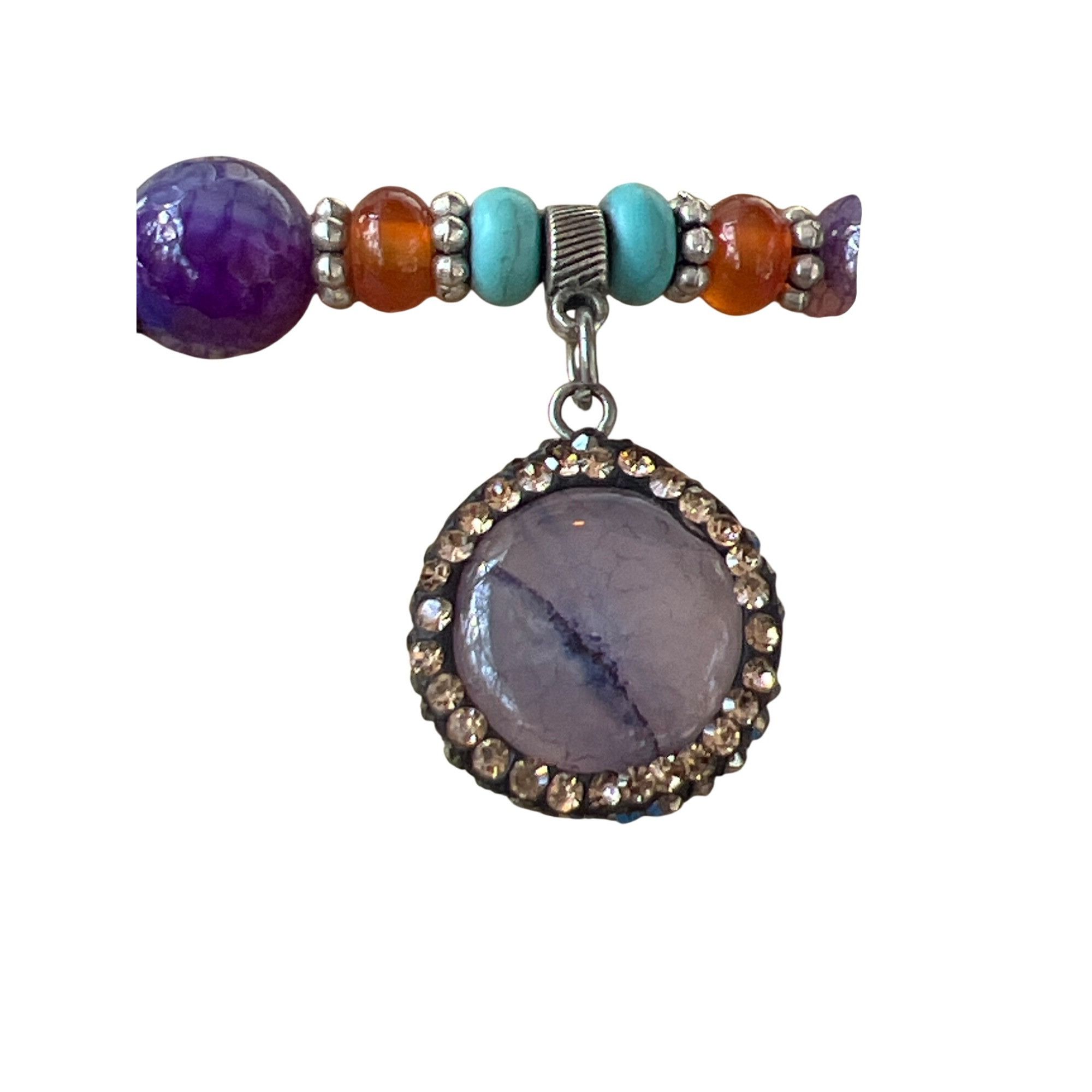 Other Amethyst Beaded Stretch Bracelet Silver Tone Dangle Rhinesto Size ONE SIZE - 2 Thumbnail