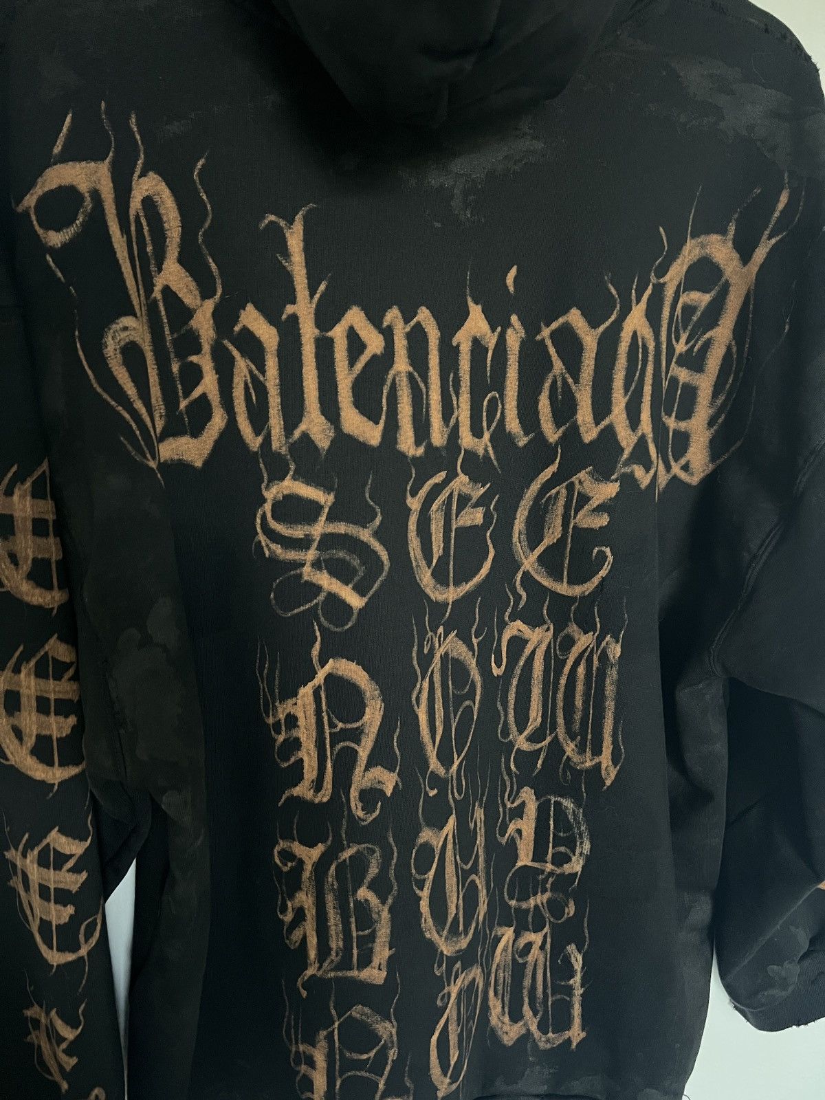 Balenciaga Men's Metal Logo Popover Hoody in Faded Black
