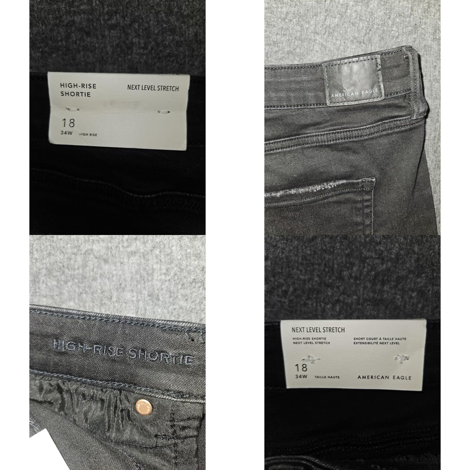 American Eagle Outfitters VINTAGE? No. American Eagle Shorts Womens 18 Black High Rise Shortie Next Level Stretch Denim Cut-Off Slim Rise 3 in Fringe Pockets Reflective? Size 40" / US 18 - 8 Thumbnail