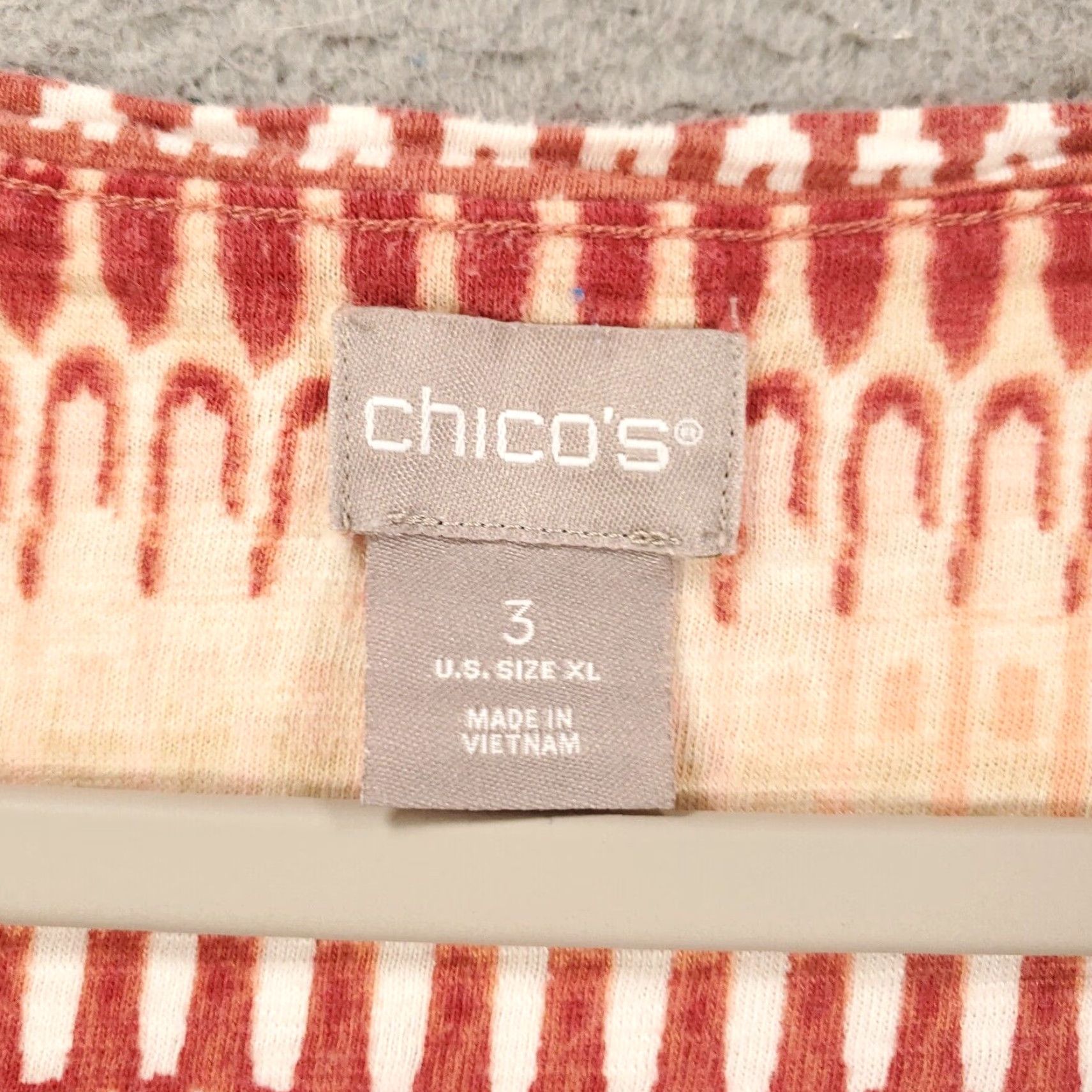 Vintage Chico's Womens Blouse XL Orange Tan Geometric V-Neck Pullover Short Sleeve Cotton Modal Knit Basic Classic Designer All Seasons Size XL / US 12-14 / IT 48-50 - 5 Thumbnail