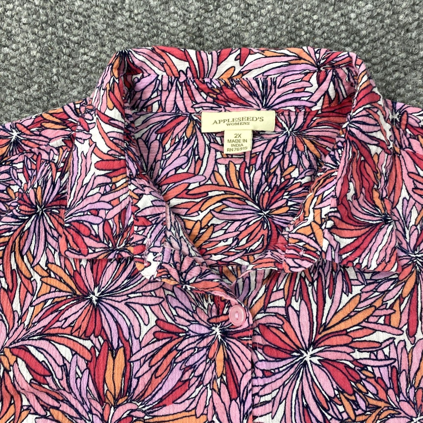 Vintage VINTAGE Appleseed's Shirt Womens 2X Pink Floral Button-Up 3/4 Sleeve Roll Tab Blouse Womens Size XXL / US 16-18 / IT 52-54 - 3 Thumbnail
