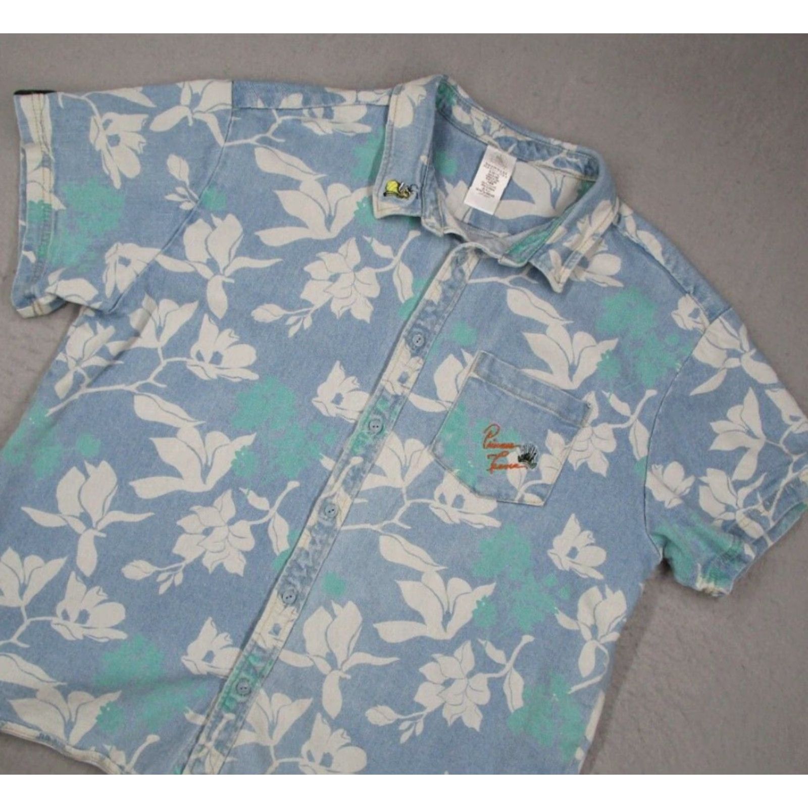 Disney Disney Shirt Mens Extra Large Blue Denim Princess Frog Button Up Hawaiian Tiki Floral Cartoon Theme Boys? Size US XL / EU 56 / 4 - 2 Thumbnail