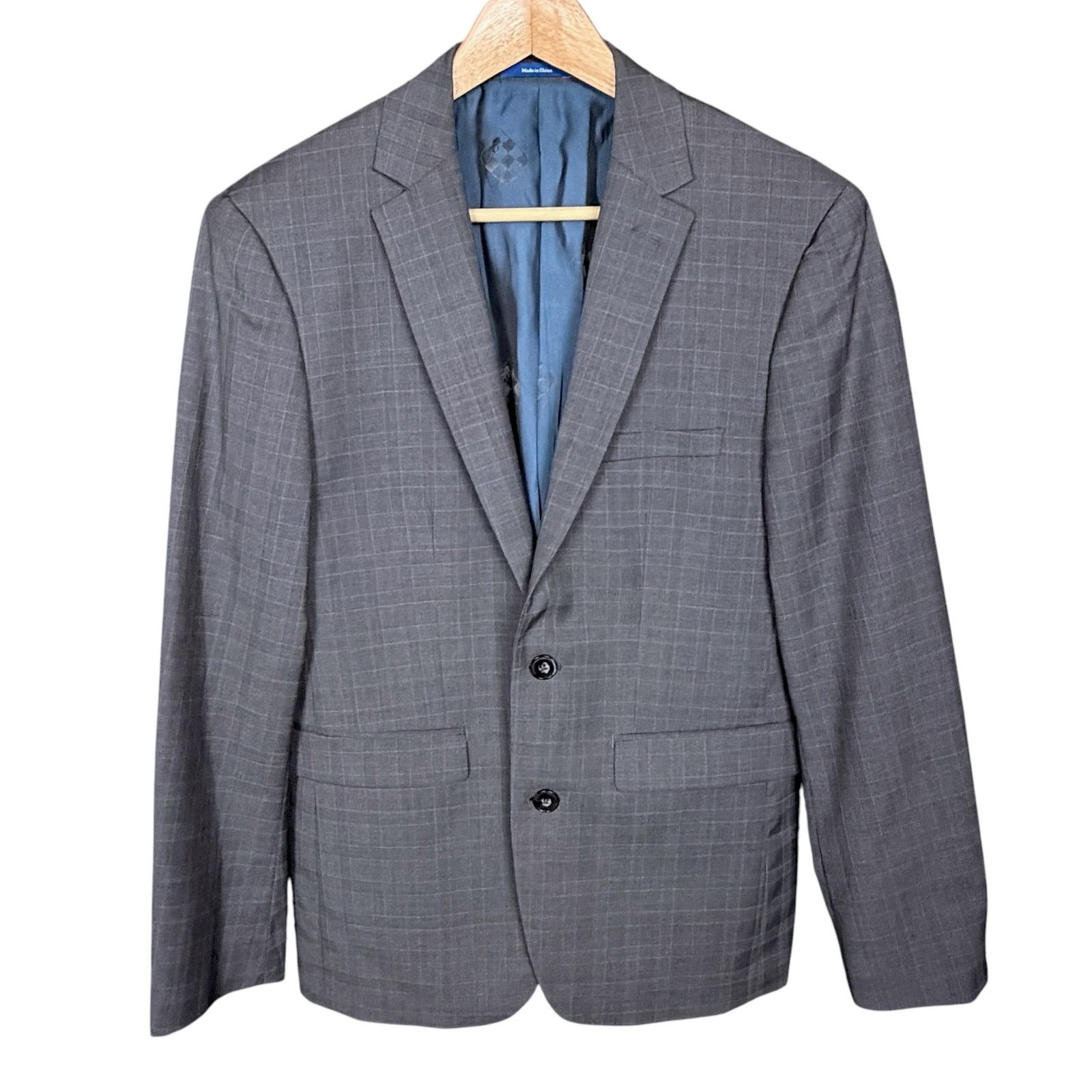 Vince Camuto Vince Camuto Gray Plaid Modern Slim Fit 100% Wool Blazer Size 36S - 9 Thumbnail