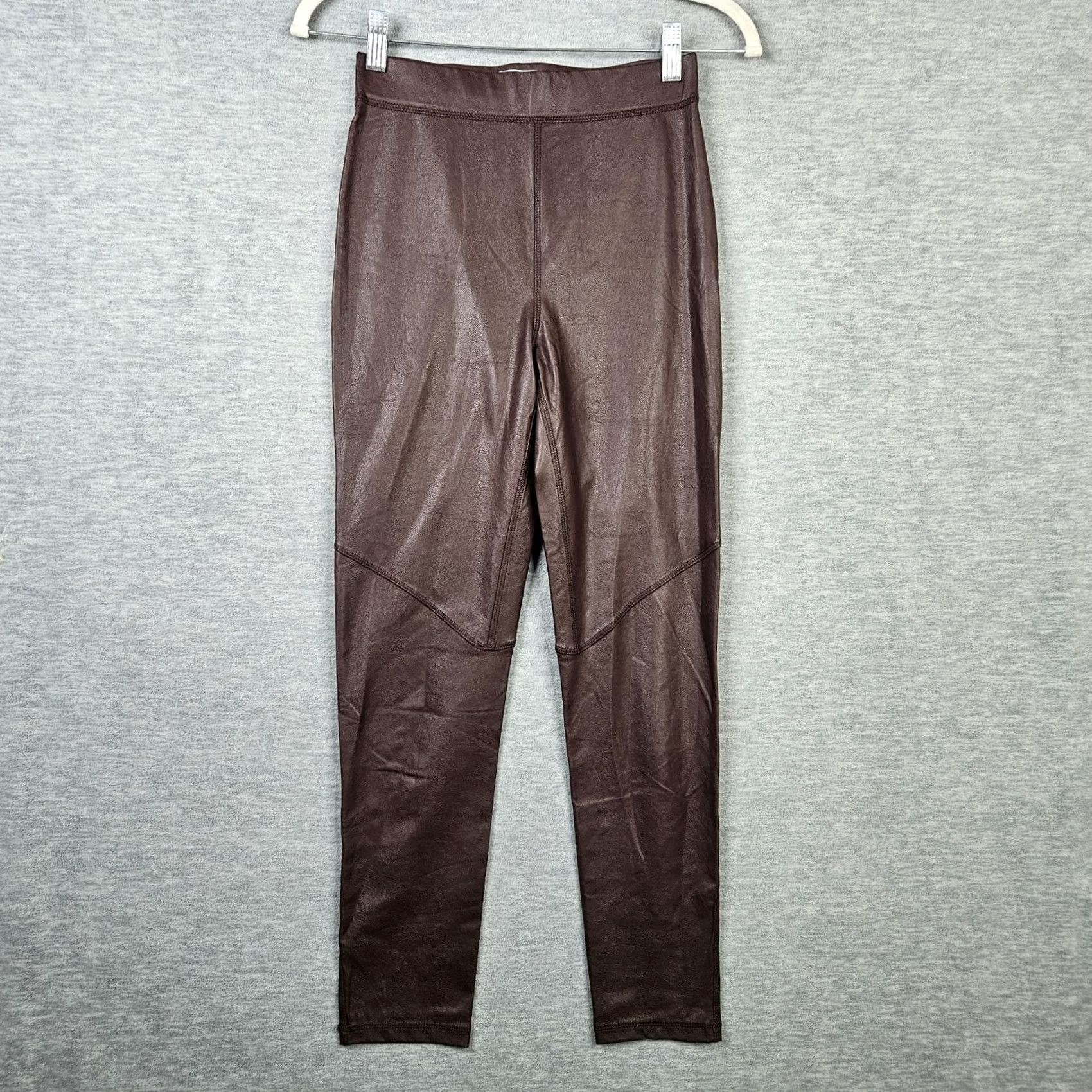 Vintage SOMETHING Navy Women's Brown Faux Leather Pull-on Cropped Legging XS Brown Cropped Pants Womens XS Pull On Leather-like Size 26" / US 2 / IT 38 - 2 Thumbnail