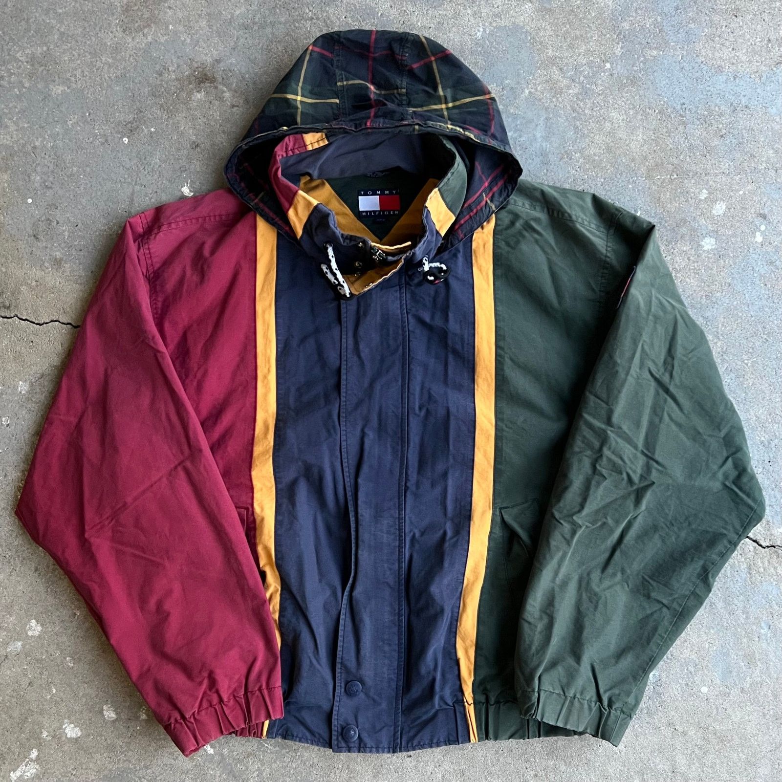 Vintage Y2K Tommy Hilfiger color block hooded stripe jacket