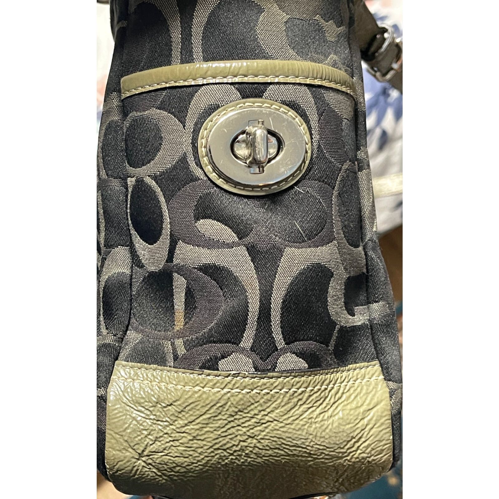 Coach Coach Black/Gray Optic Signature Patent Leather Trim Double Straps Bag Size ONE SIZE - 7 Thumbnail