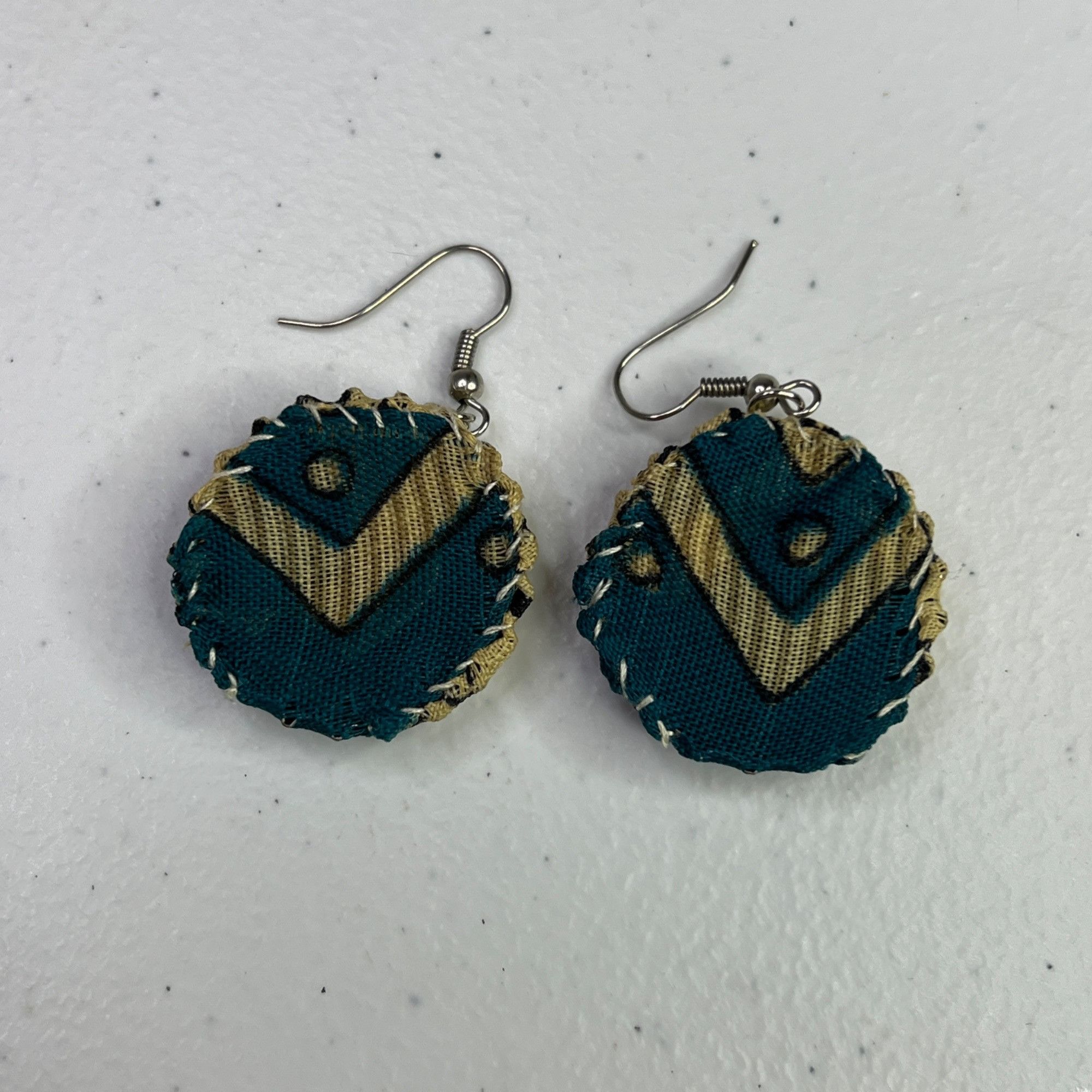 Vintage Handcrafted Round Fabric Earrings With Floral Pattern & Hook Size ONE SIZE - 8 Thumbnail