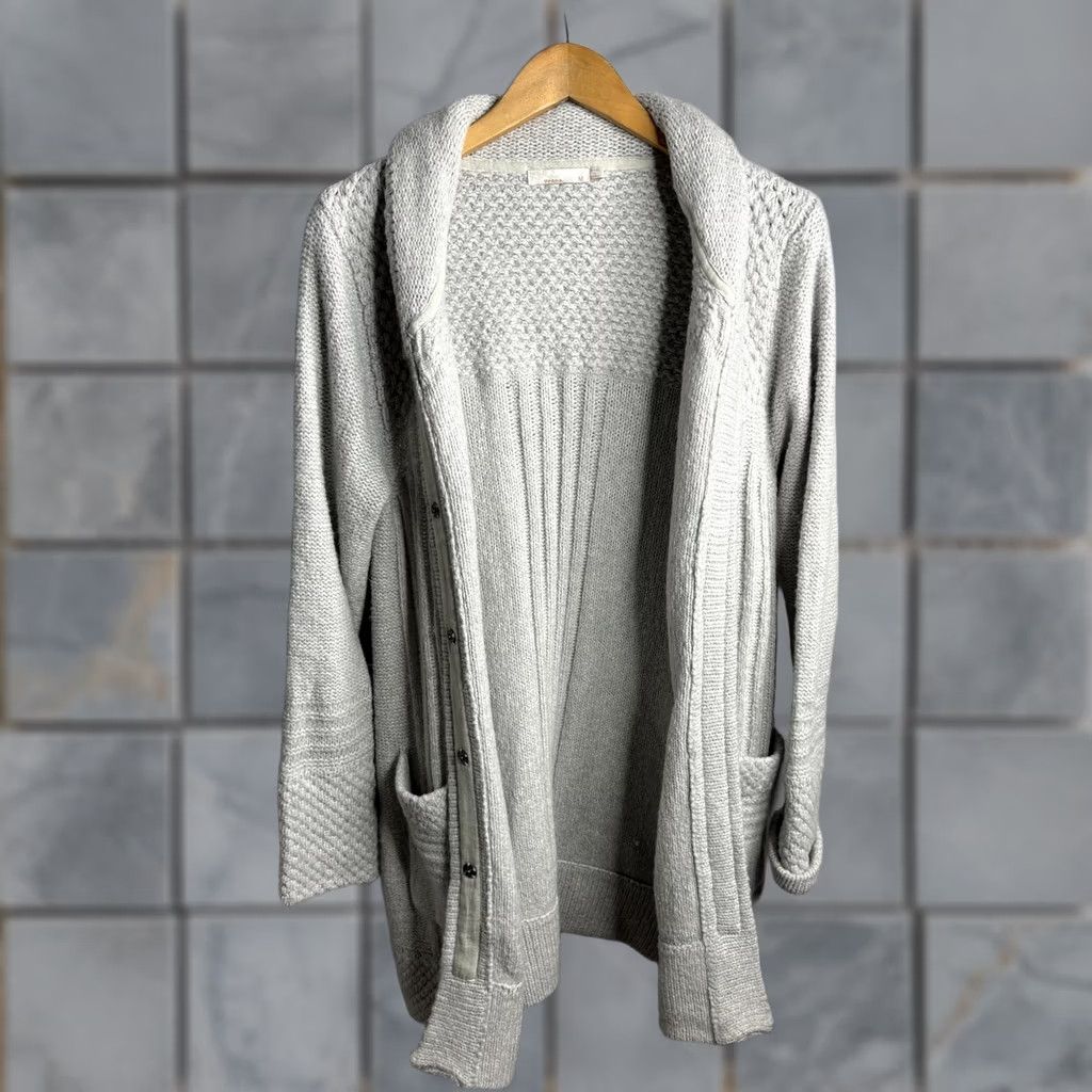 Prana prAna Cardigan Womens Medium Gray Knit Longline Pockets Collared Button Front Sweater Size M / US 6-8 / IT 42-44 - 1 Thumbnail