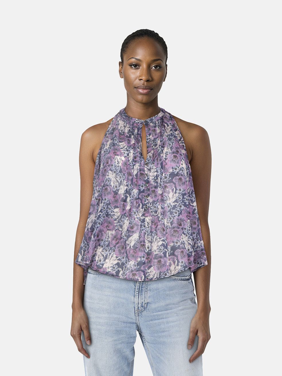 Isabel Marant Purple Floral Sleeveless Blouse Size XS / US 0-2 / IT 36-38 - 1 Thumbnail