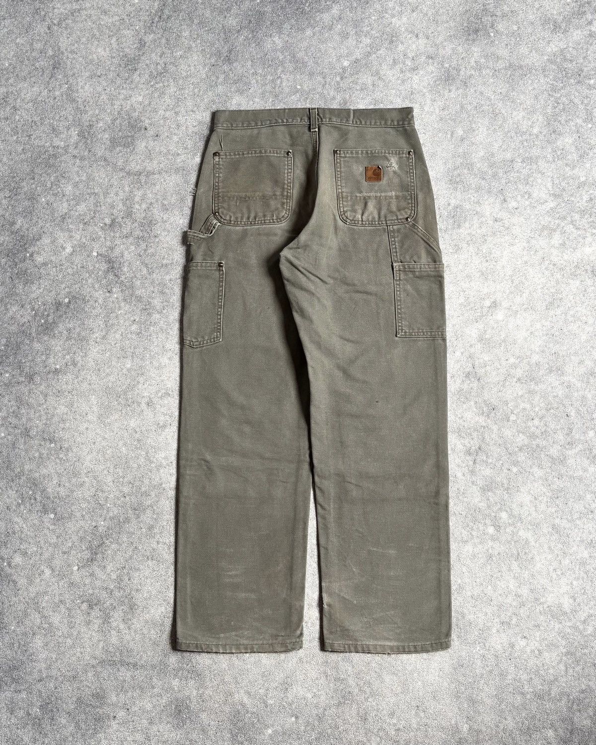 Carhartt Faded MOSS Green Thrashed Carhartt Double Knee Pants Size US 30 / EU 46 - 6 Thumbnail