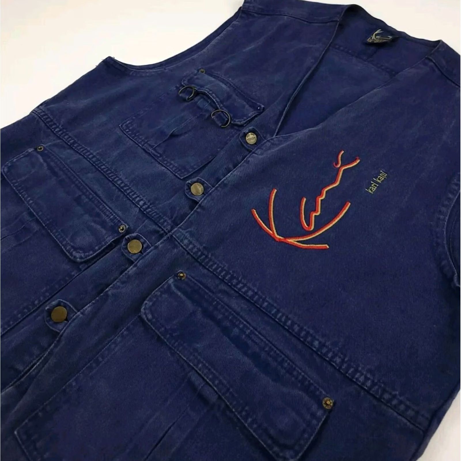 Karl Kani VINTAGE Karl Kani Cargo Vest Shirt Mens M Blue Cotton 90s Hip Hop USA Made Jeans Cargo vest Size 40R - 2 Thumbnail