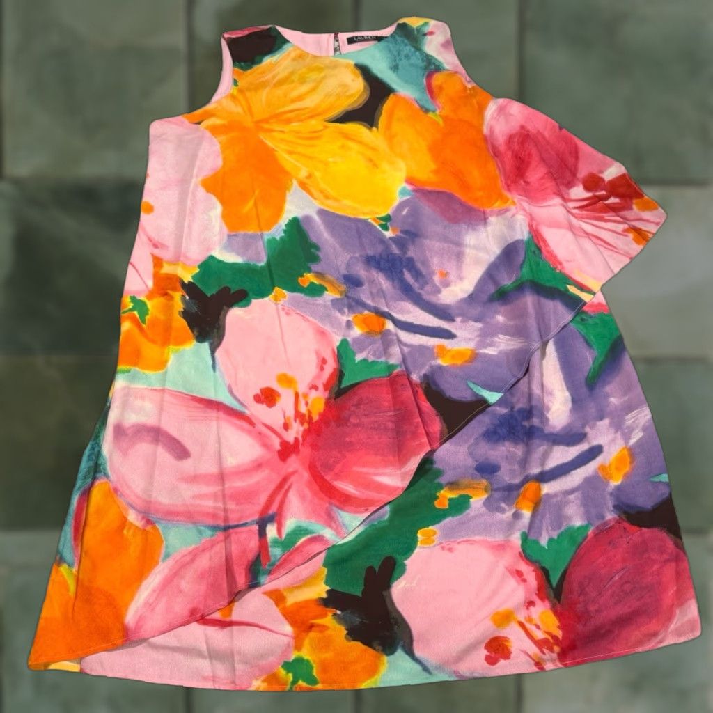 Ralph Lauren Lauren Ralph Lauren Dress 16W Multicolor Floral Print Sleeveless Shift Drape Mini Womens Size XXL / US 16-18 / IT 52-54 - 1 Thumbnail