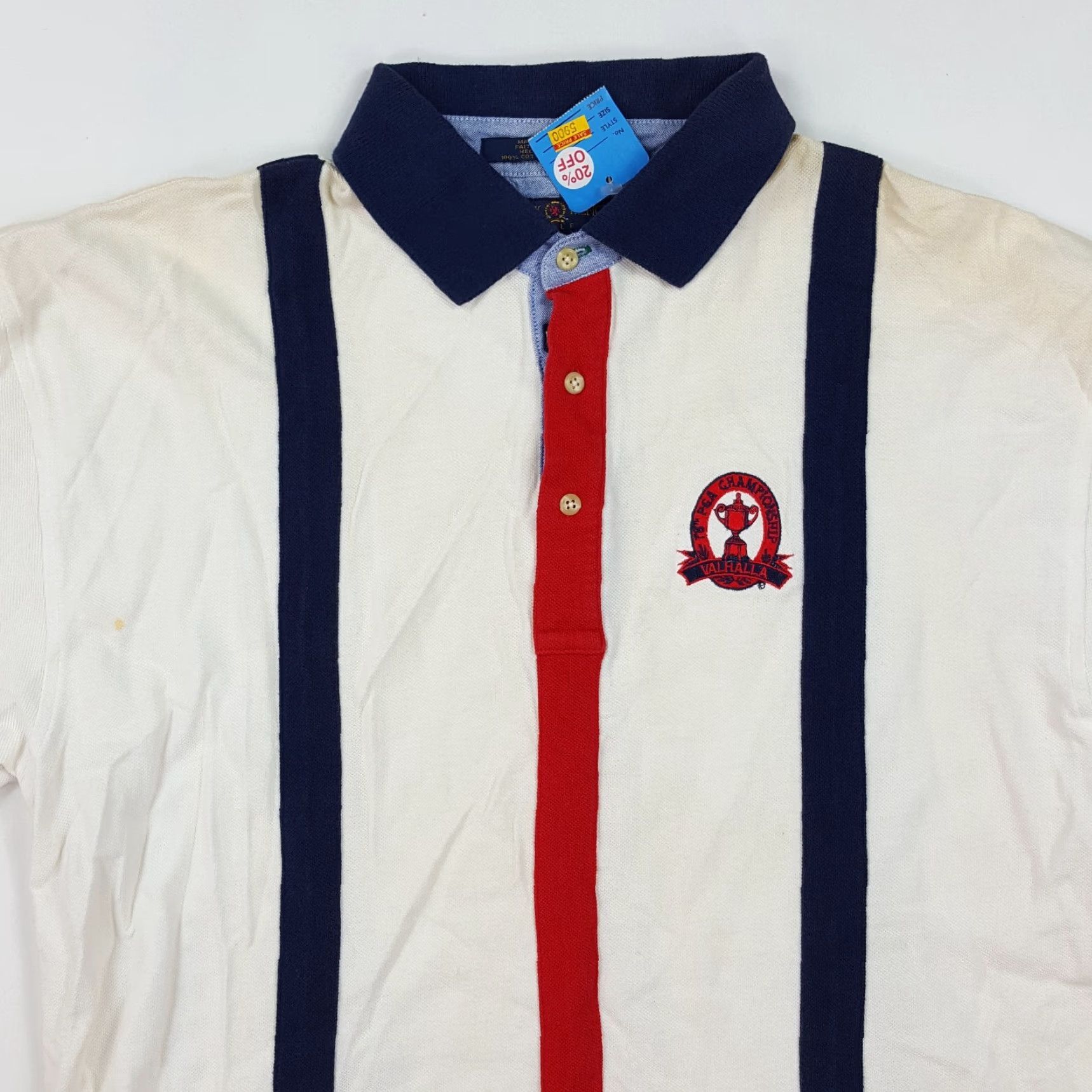 Tommy Hilfiger VINTAGE Tommy Hilfiger Polo Shirt Striped Collared Short Sleeve Men's L White 90s Casual Golf Retro Sports Tennis Y2K Size US L / EU 52-54 / 3 - 2 Thumbnail
