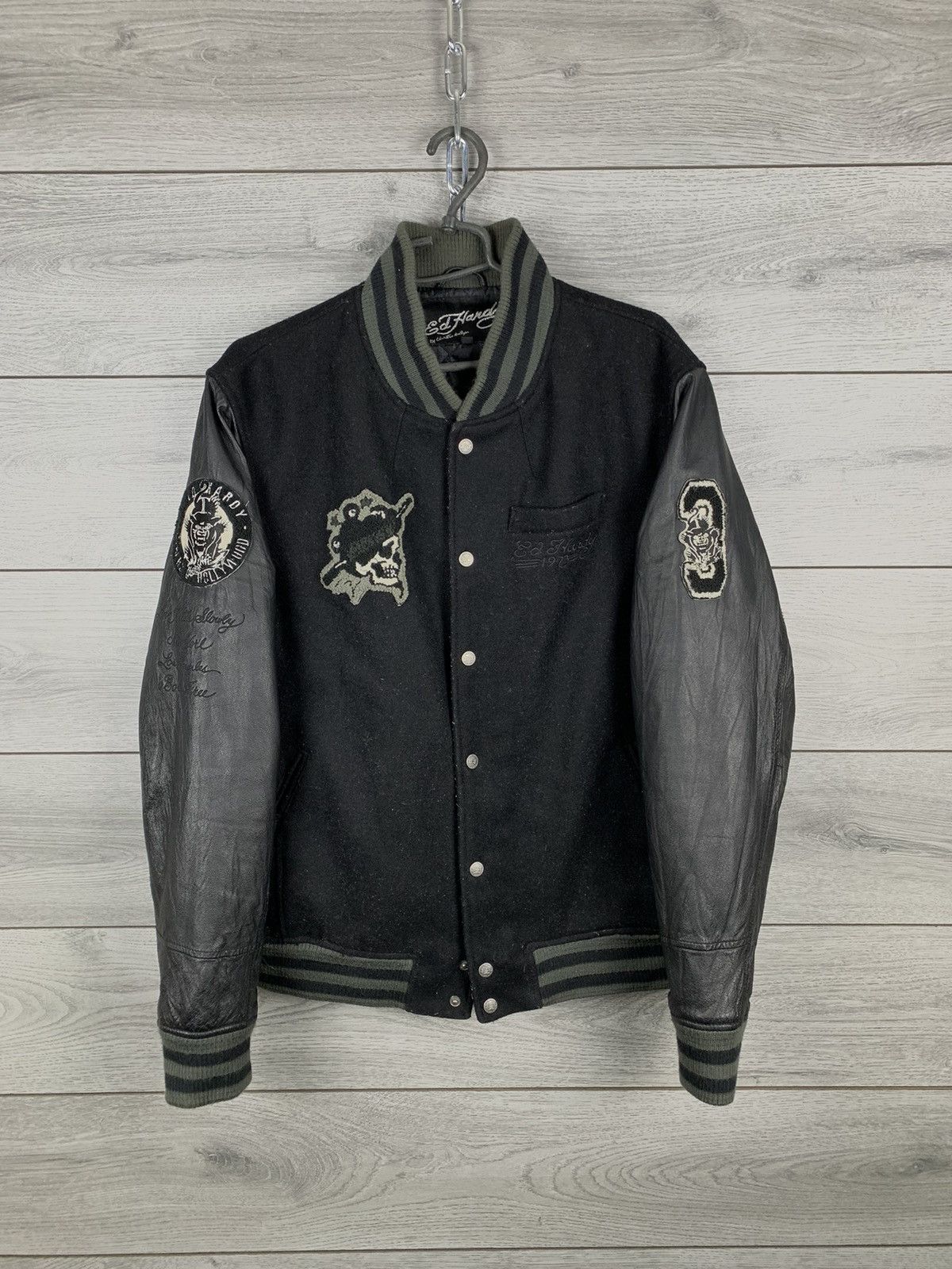 Mens Vintage Ed Hardy Leather Jacket By Christian Audigier