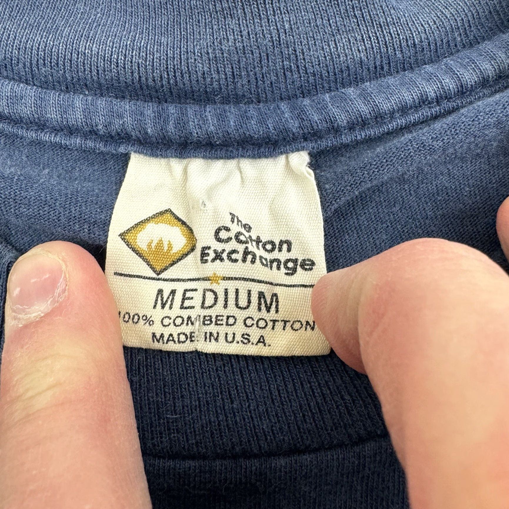 Vintage VINTAGE The Cotton Exchange Shirt Adult Medium Blue College 90s Logo Mens M American USA 90s Military College Shirt Size US M / EU 48-50 / 2 - 7 Thumbnail