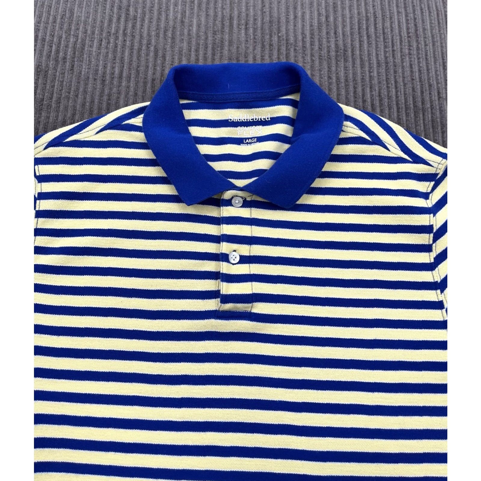 Vintage Saddlebred Polo Shirt Men Large Blue Yellow Striped Cotton Golf Casual Size US L / EU 52-54 / 3 - 7 Thumbnail