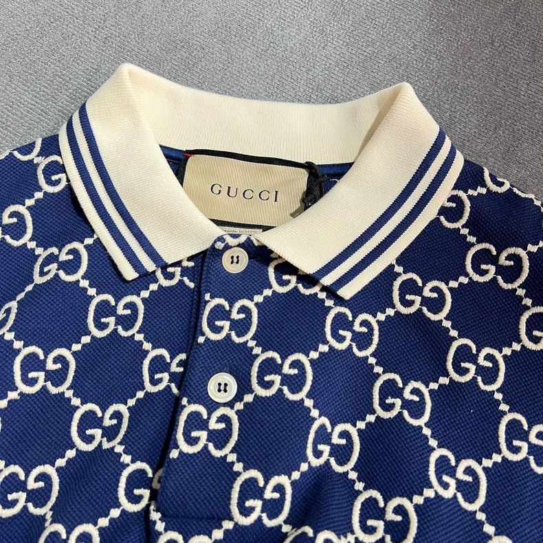Gucci Gucci Blue full-print embroidered logo lapel short sleeve 2 Size US M / EU 48-50 / 2 - 3 Thumbnail