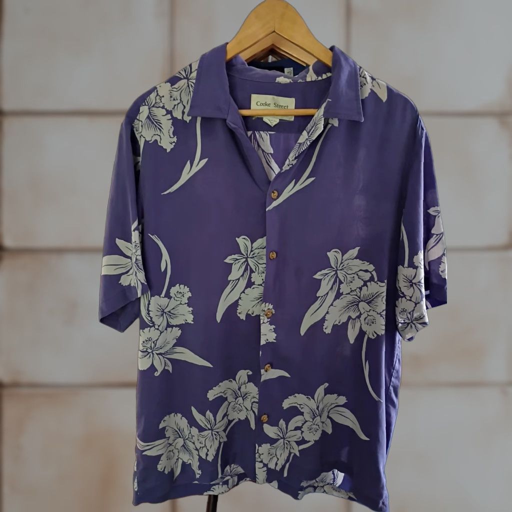 ALOHAS VINTAGE Cook Street Honolulu Made In USA Aloha Shirt Blue Short Sleeve L Mens Shirt Hawaii Size US L / EU 52-54 / 3 - 1 Thumbnail
