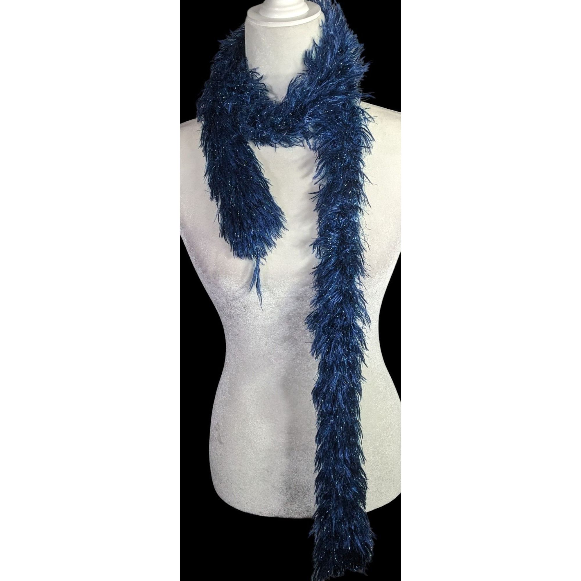 Other Handmade Blue And Metallic Eyelash Yarn Scarf By Kristina Am Size ONE SIZE - 1 Thumbnail
