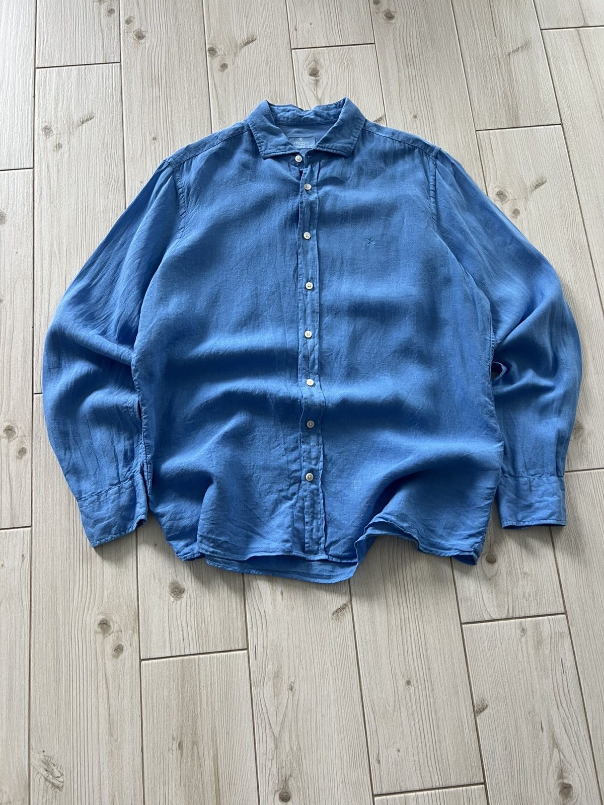 Hackett Hackett Logo-Embroidered Linen Shirt Blue XL Size US XL / EU 56 / 4 - 5 Thumbnail