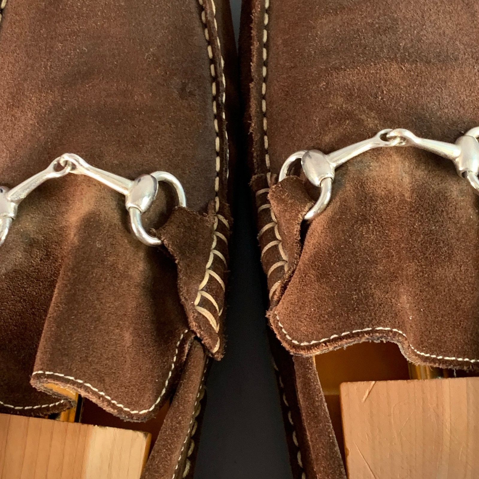 To Boot New York 10.5 Brown Silver Suede Horsebit Slip On Drivers Loafers Size US 10.5 / EU 43-44 - 9 Thumbnail