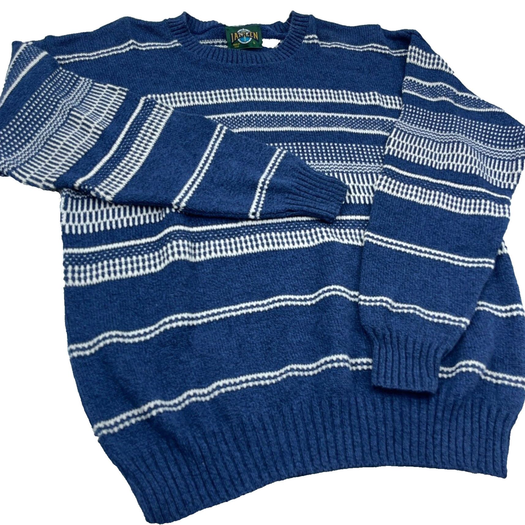 Jantzen VINTAGE Jantzen Sweater Men L Blue Crew Neck Heavy Knit Textured 80s 90s Cosby USA Grunge Streetwear Golf Mens Size US L / EU 52-54 / 3 - 2 Thumbnail
