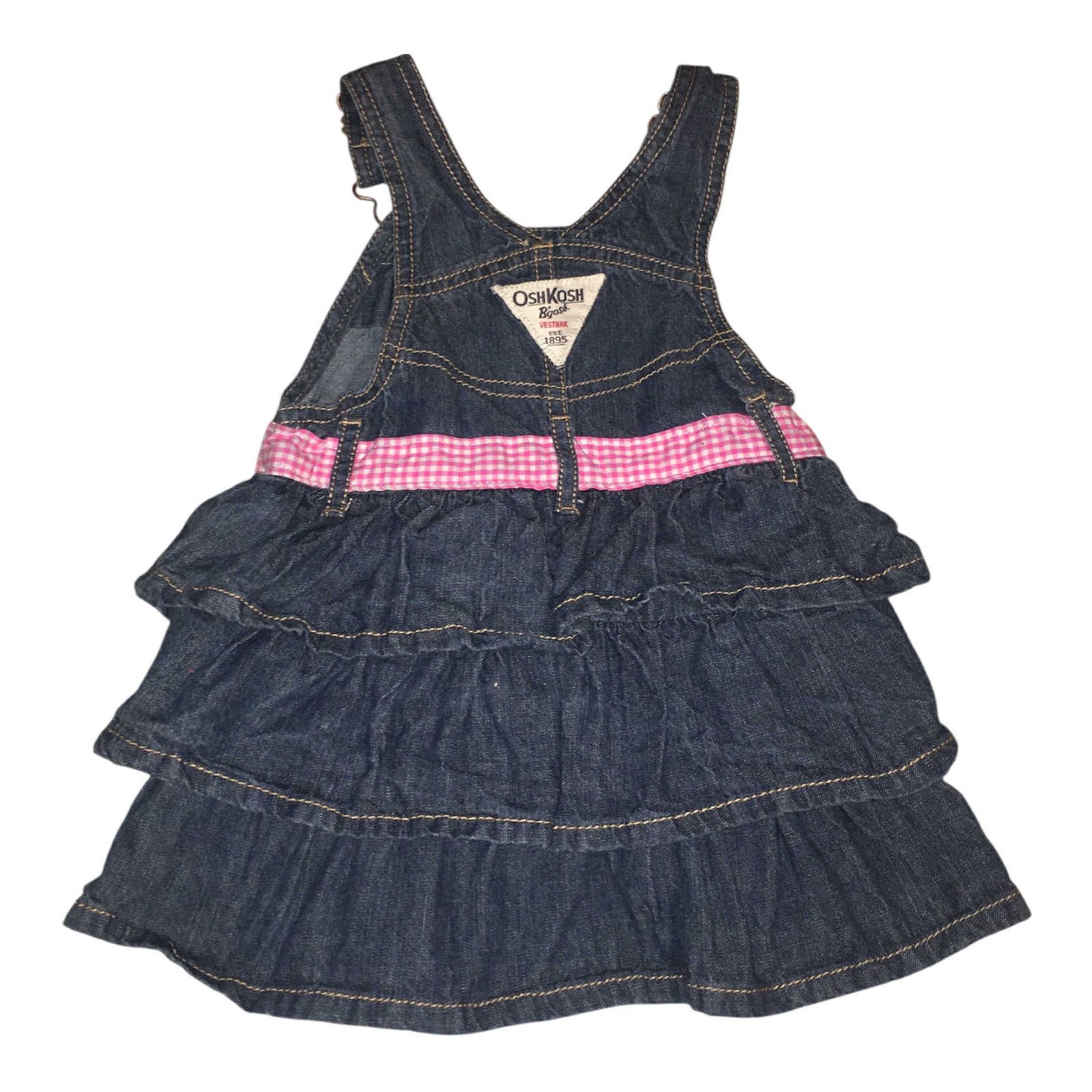 Other OshKosh B’gosh Denim Jumper Dress Ruffle Pink Overalls 12M Size S / US 4 / IT 40 - 2 Thumbnail