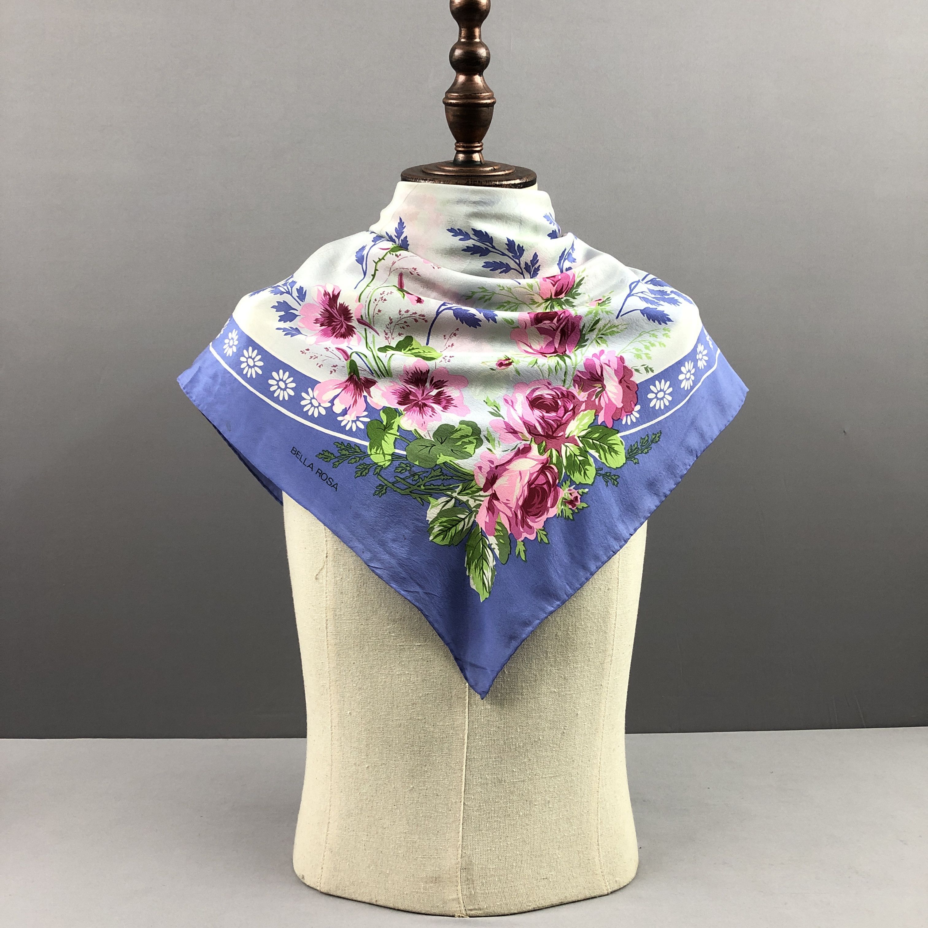Japanese Brand Vintage Bella Rosa SILK Scarf Twill Stole Wraps Scarves Size ONE SIZE - 3 Thumbnail