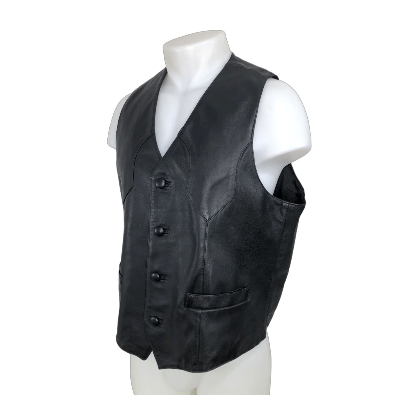 Vintage CAVENDER'S Leather Western Vest - M/L Black, Cowboy, Men, Vest, Cavender's, Leather, Western, 28 Pit to Pit, Excellent Size US L / EU 52-54 / 3 - 1 Thumbnail