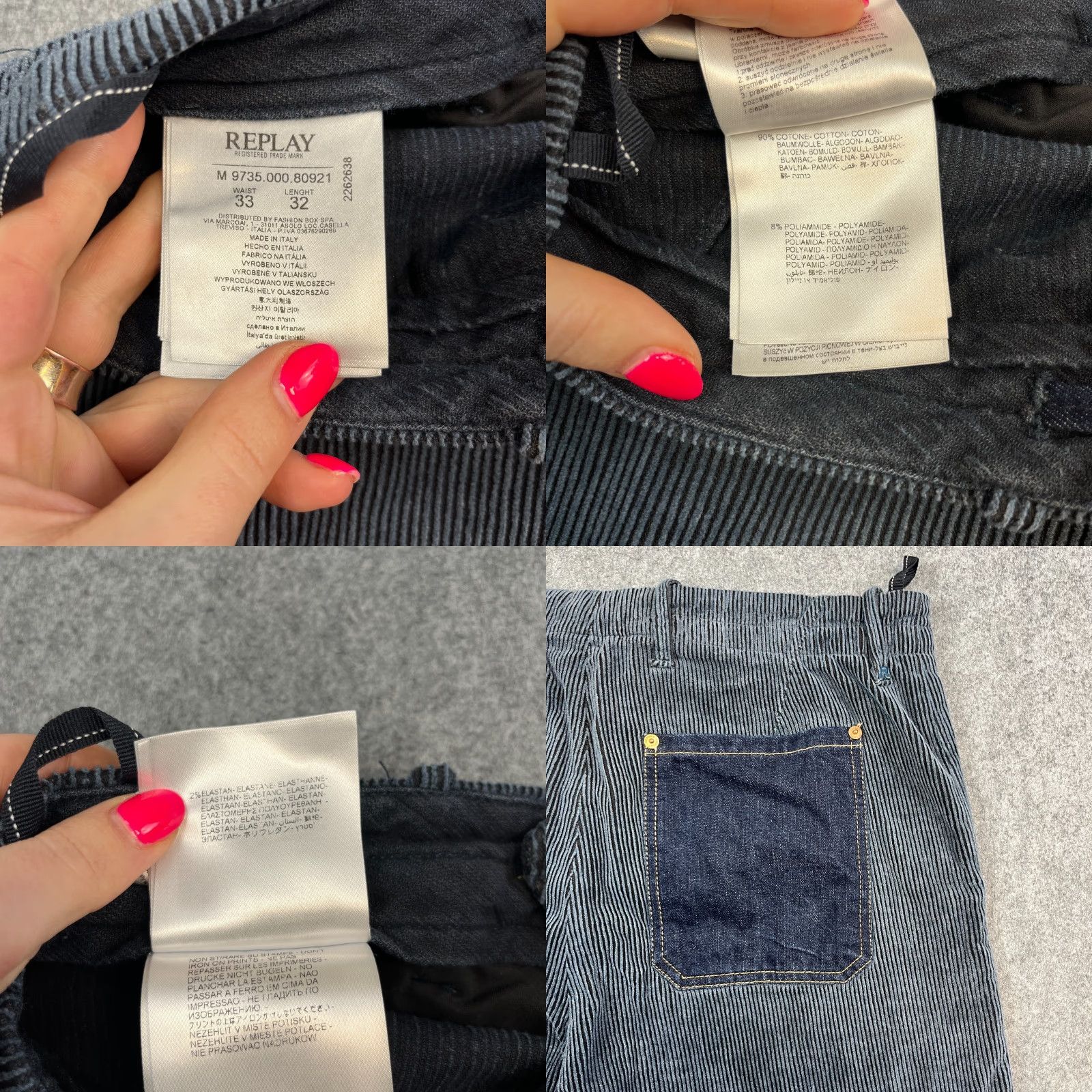 Replay Replay Mens Corduroy Trousers Slim Tapered Fit 33 32 Blue Patch Pkt Jeans Pants Size US 33 - 8 Thumbnail