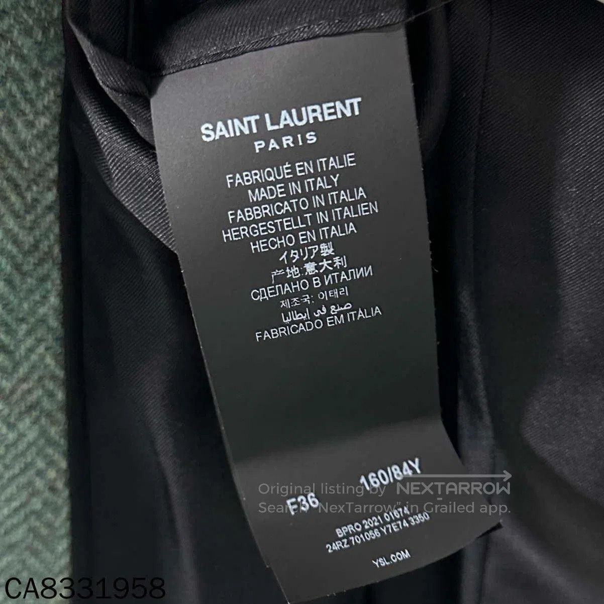 Saint Laurent Paris Saint Laurent Light Green Herringbone Blazer. Size XS / US 0-2 / IT 36-38 - 5 Thumbnail