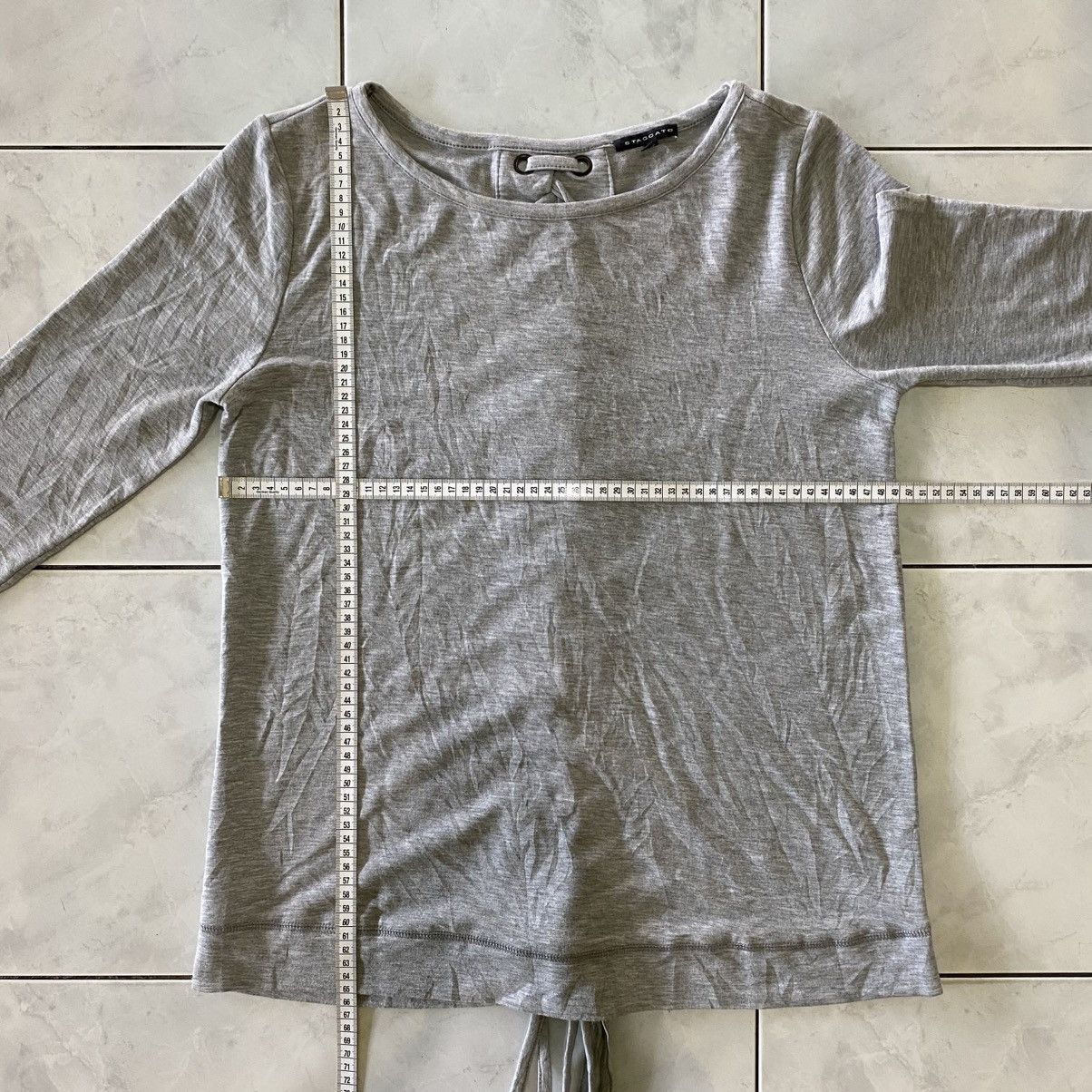 Japanese Brand Staccato Modern Grey Lace-Up Back Top Subtle Statement Piece Size M / US 6-8 / IT 42-44 - 18 Thumbnail