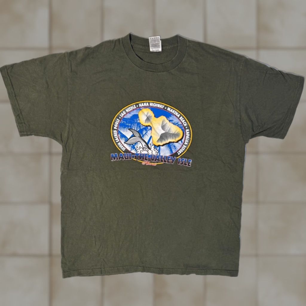 Hanes VINTAGE Maui Hawaii The Valley Isle Resort Hanes T-Shirt Short Sleeve Crew Neck XL Men Green Logo Beach 2000s Size US XL / EU 56 / 4 - 1 Thumbnail