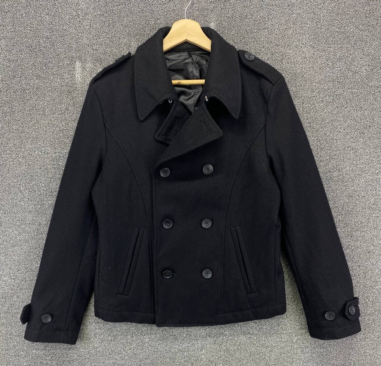 image of Ppfm Double Breasted Black Wool Jacket, Men's (Size Medium)