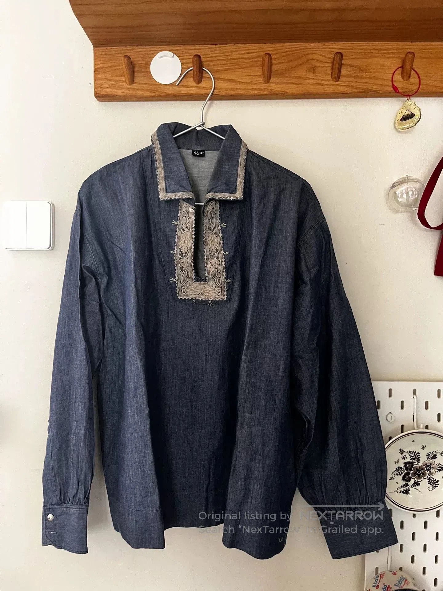 45rpm 45R Glossy Embroidered Ruffle Collar Denim Shirt. Size M / US 6-8 / IT 42-44 - 1 Thumbnail