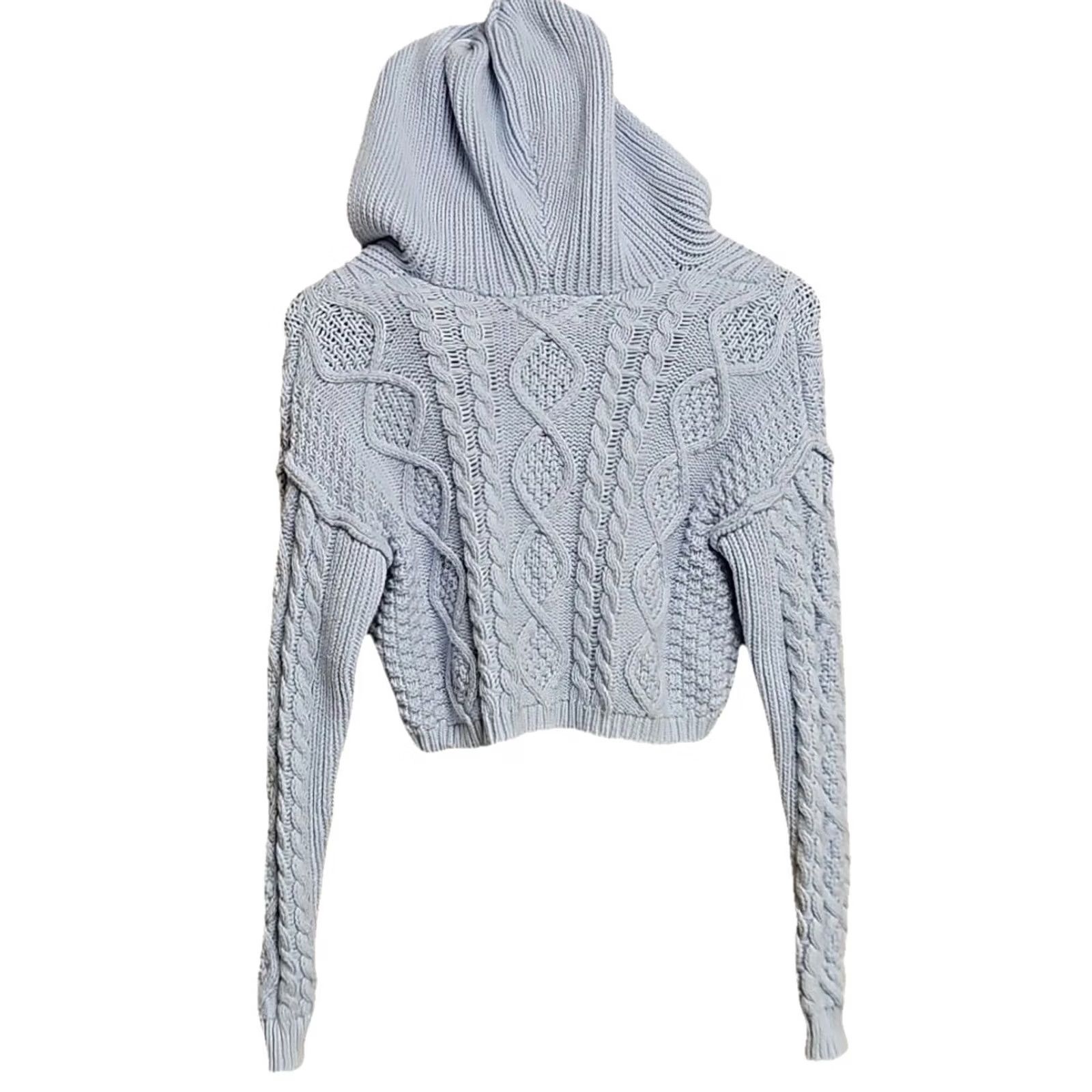 Aeropostale Aéropostale Cable Knit Cropped Hoodie Sweater Womens Small Blue Cotton Blend Size S / US 4 / IT 40 - 5 Thumbnail