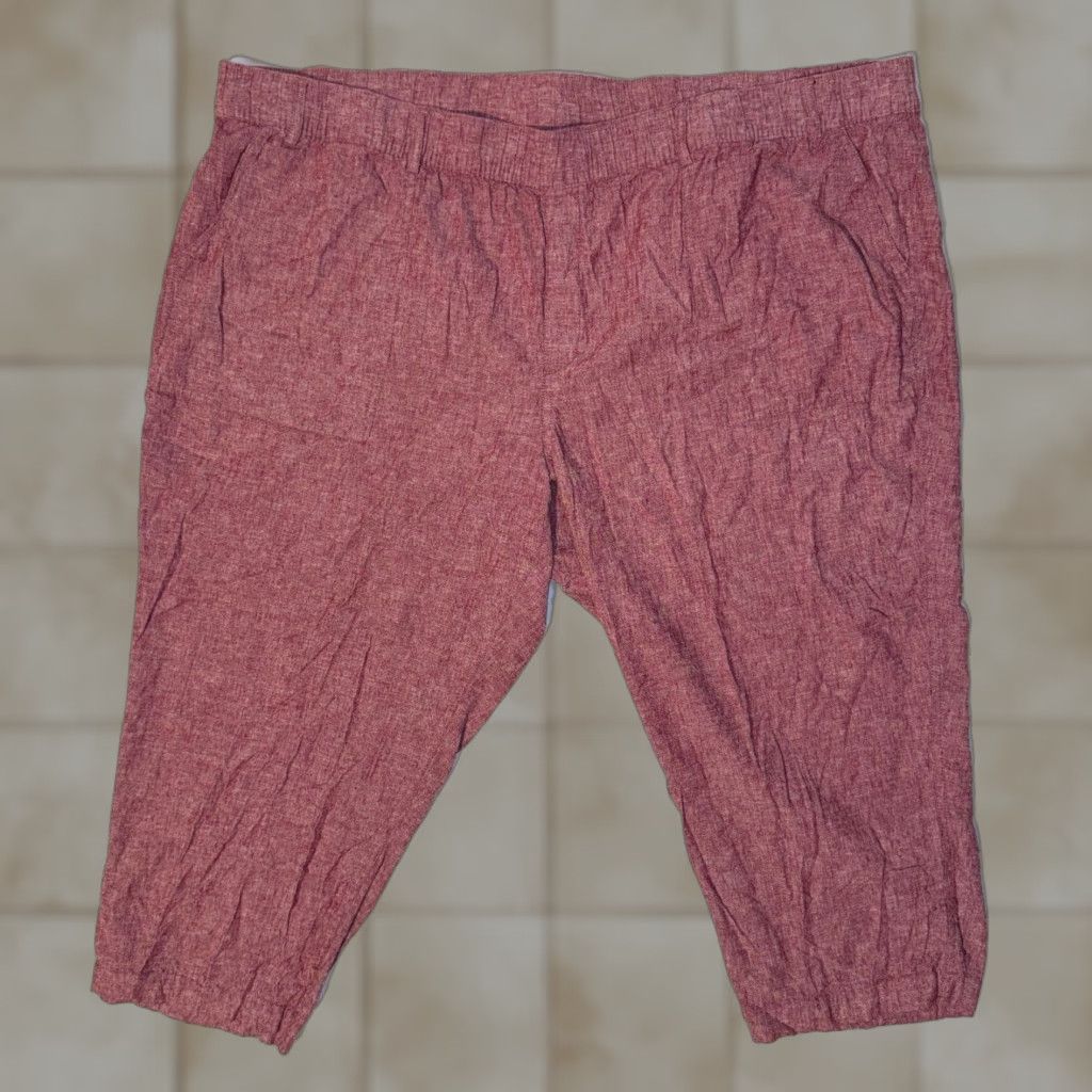 Vintage Lane Bryant Linen Blend Wide-Leg Pants 3XL Womens Red High Rise Beach Capri Travel Casual Comfort Easy Care Plus Size Wide Leg 21in Inseam Linen Rayon Size 40" / US 18 - 1 Thumbnail