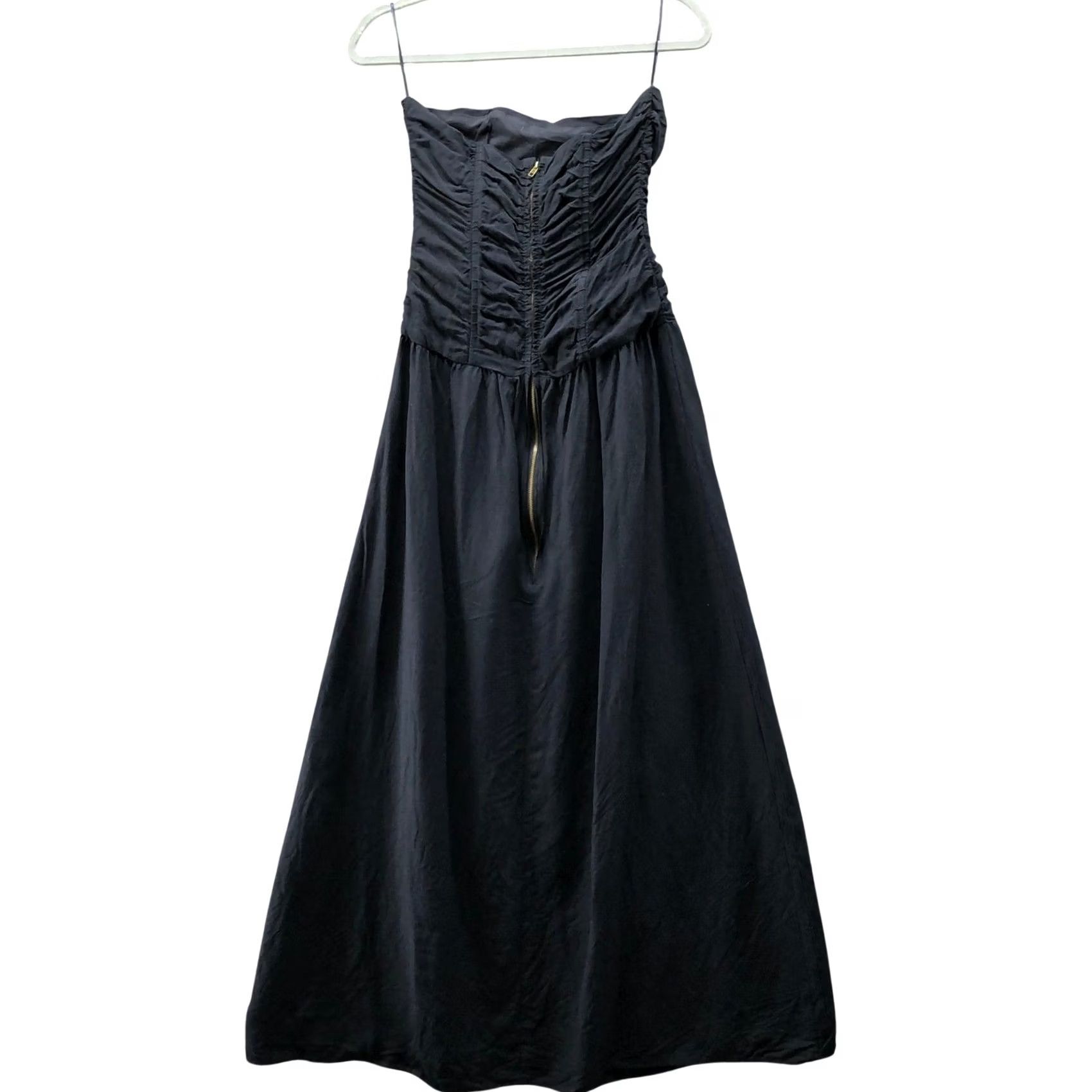 Lioness Lioness Linen Blend Strapless Maxi Dress Womens S Black Ruched A-Line Boning Size S / US 4 / IT 40 - 2 Thumbnail