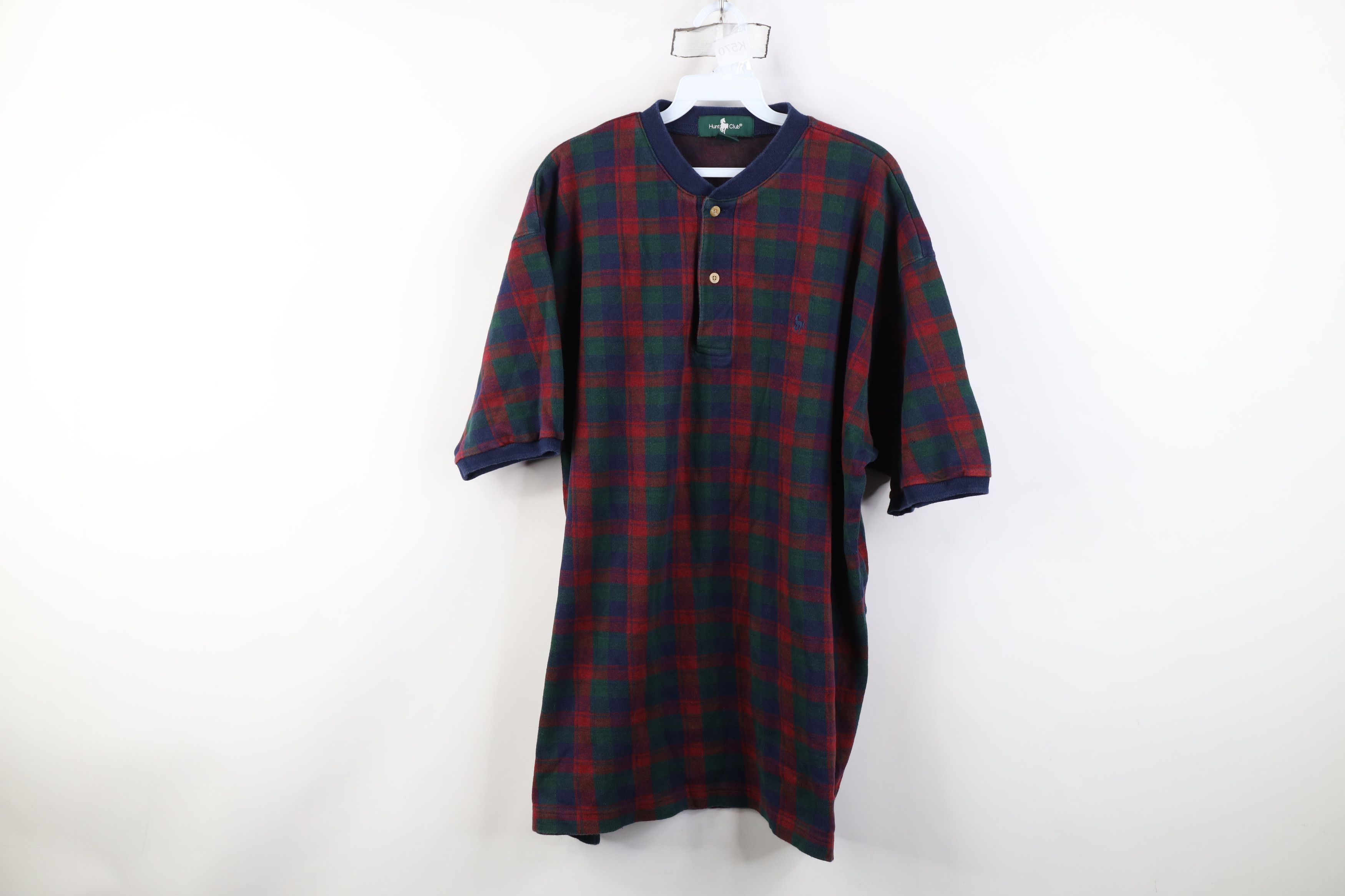 Vintage Vintage 90s Streetwear Flannel Henley T-Shirt Plaid Cotton Size US L / EU 52-54 / 3 - 1 Thumbnail