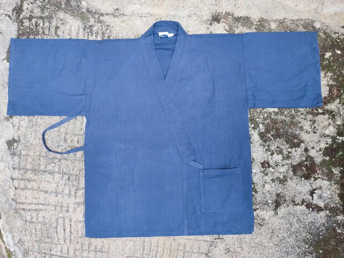Japanese Brand Vintage Japanese Noragi Jacket Indigo Hokusai Wave Print Size US L / EU 52-54 / 3 - 6 Thumbnail