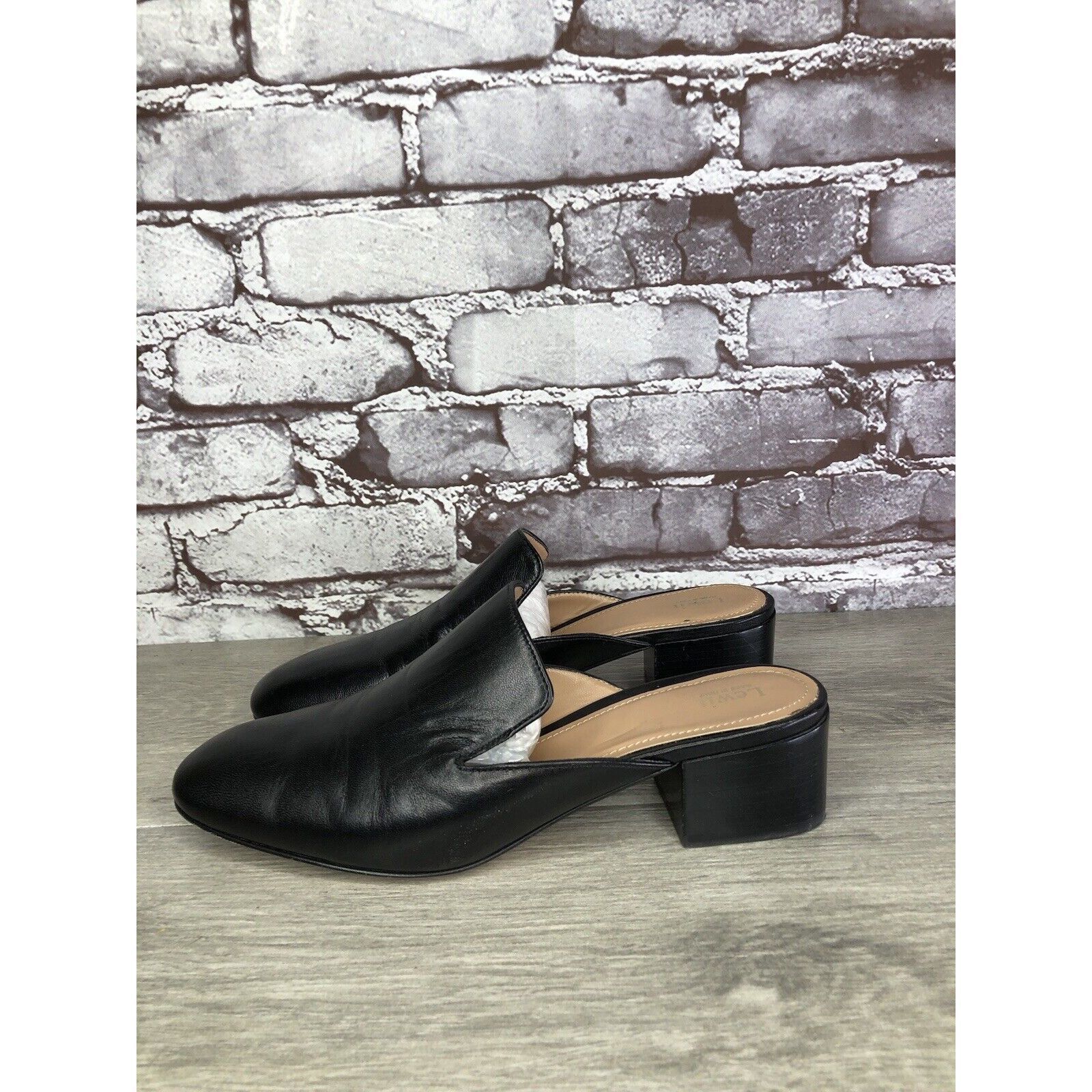 Other Lewit Black Leather Slip On Block Heel Mules Dress Shoes Wom Size US 7 / IT 37 - 22 Thumbnail