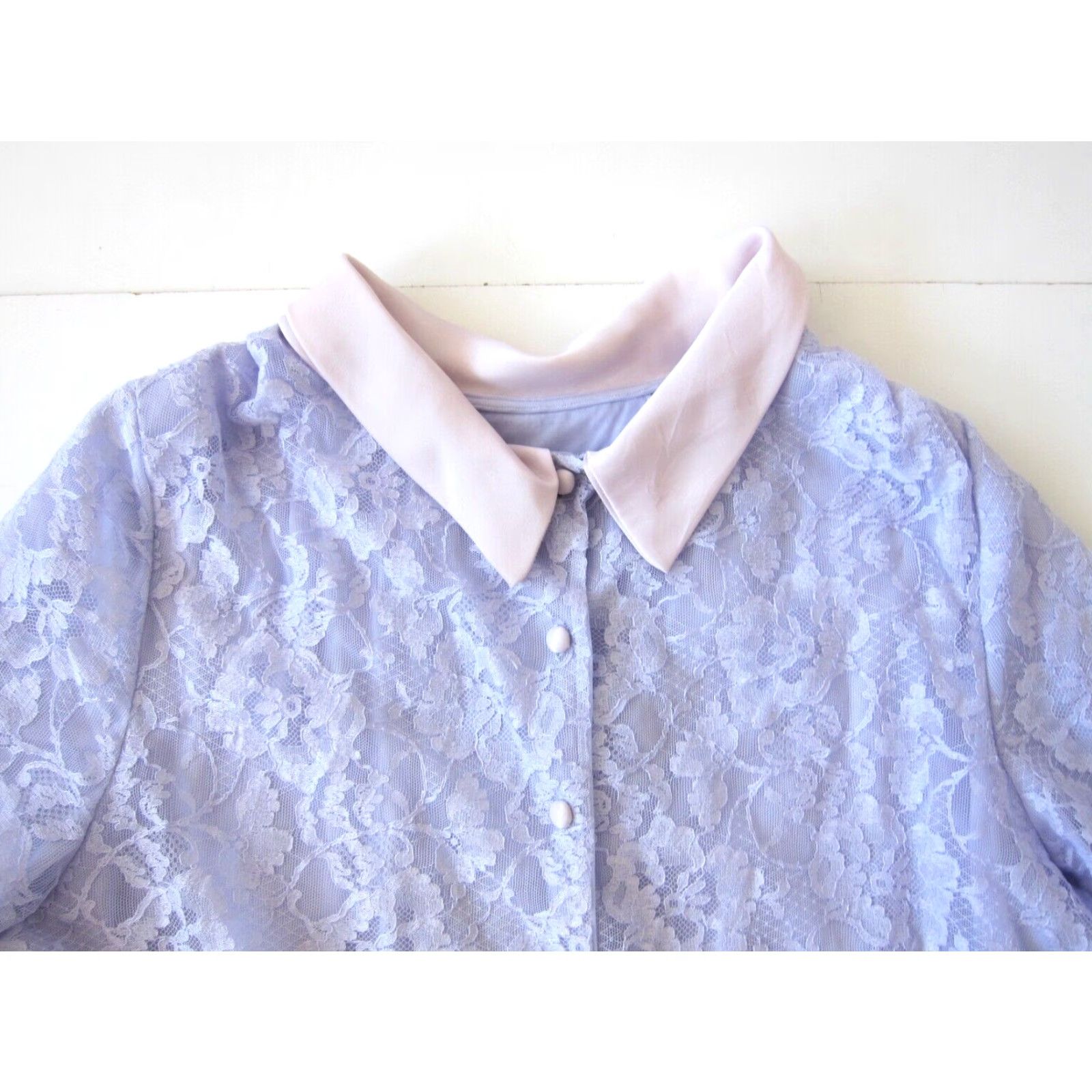 Vintage VINTAGE Rogers Nylon Purple Lace Button Down Pink Silk Collared Lingerie Robe S Size ONE SIZE - 5 Thumbnail