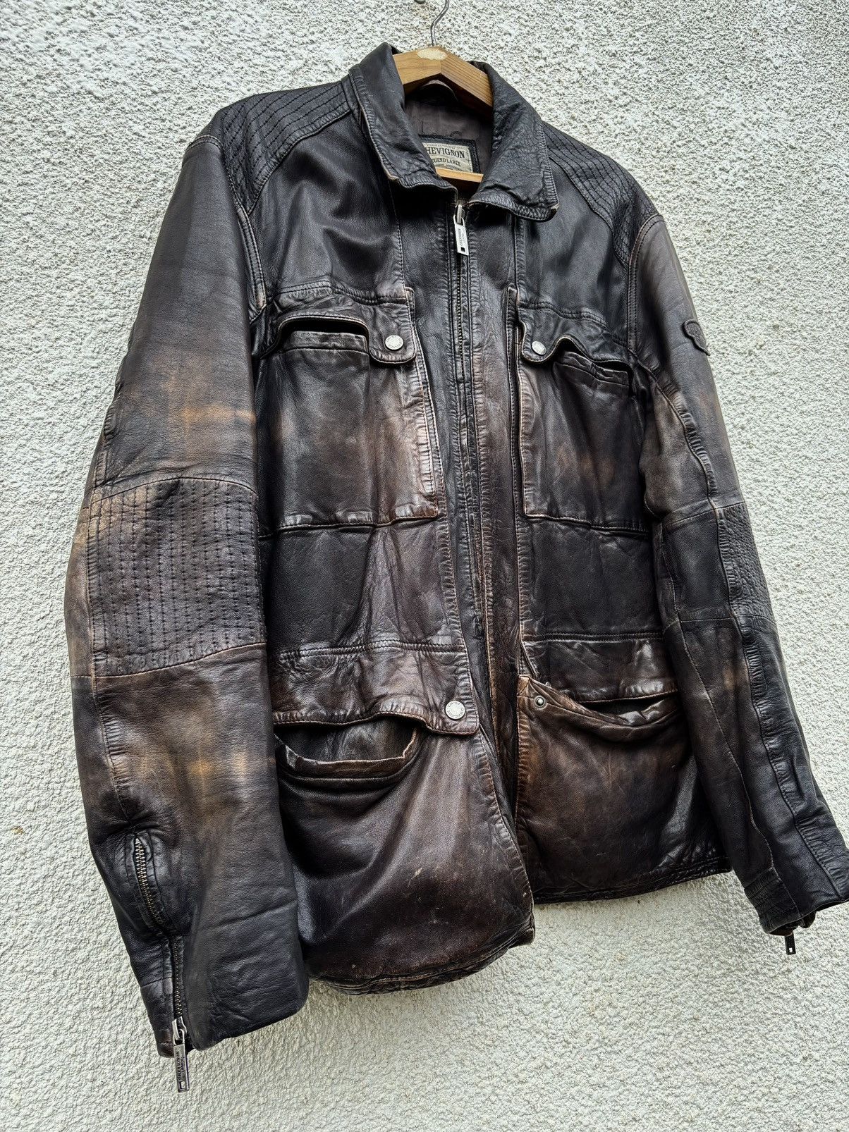 Chevignon × Hysteric Glamour × Vintage 😍Schott Avirex Style Chevignon Washed Leather Jacket Faded Size US L / EU 52-54 / 3 - 3 Thumbnail