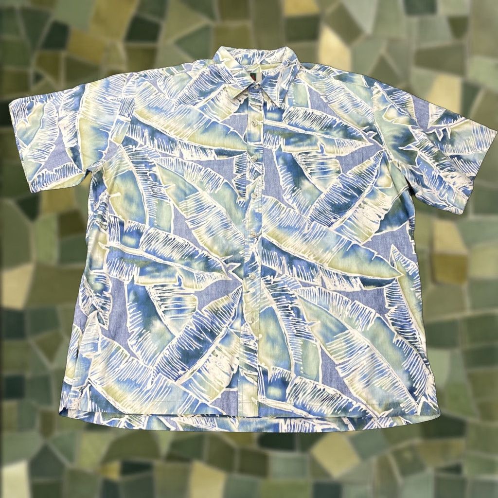 Tori Richard Tori Richard Shirt XL Blue Leaf Print Hawaiian Button-Up Short Sleeve Cotton Aloha Beach Mens Size US XL / EU 56 / 4 - 1 Thumbnail
