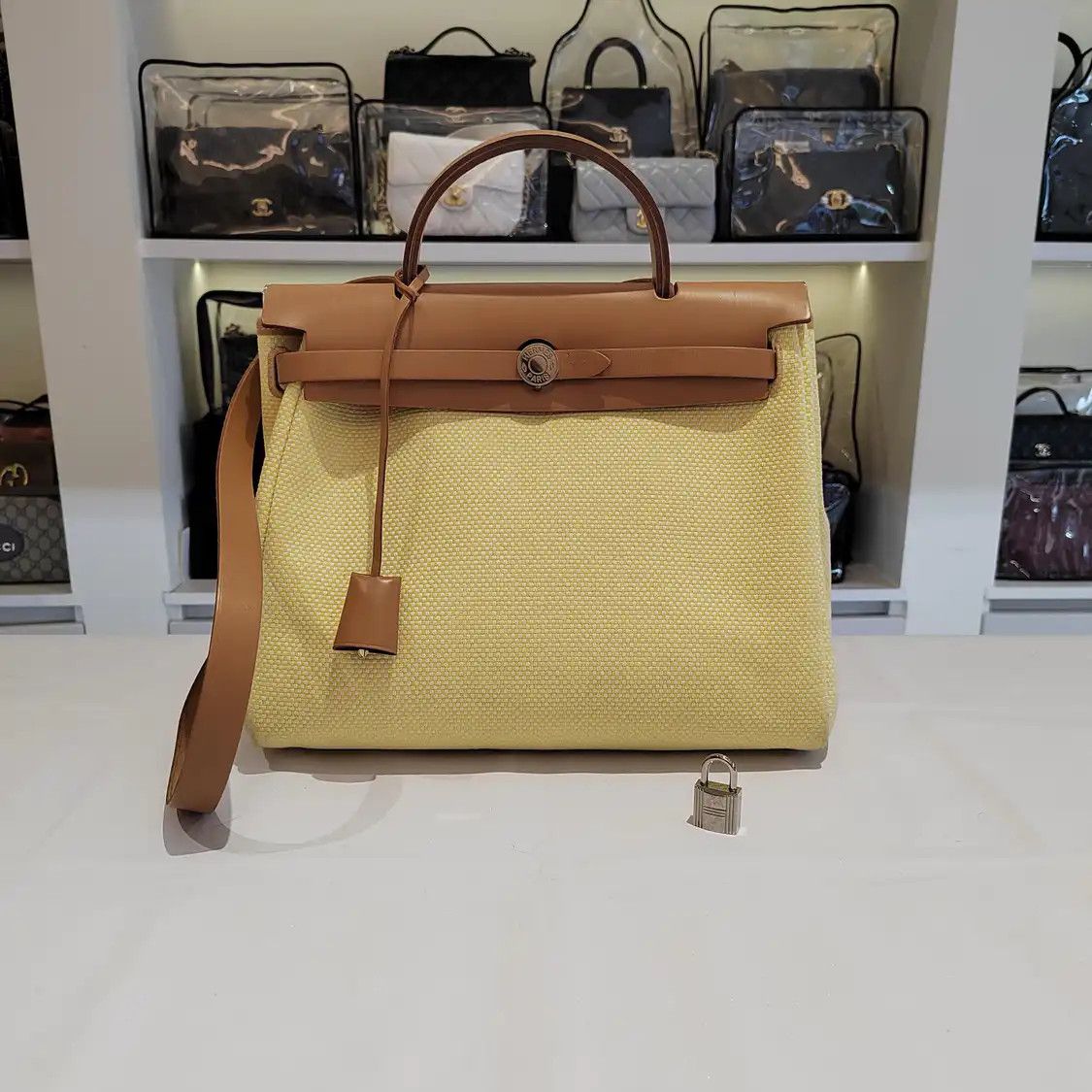 Hermes Hermes Herbag 31 yellow canvas Garden Party crossbody bag silver hardware D Size ONE SIZE - 1 Thumbnail