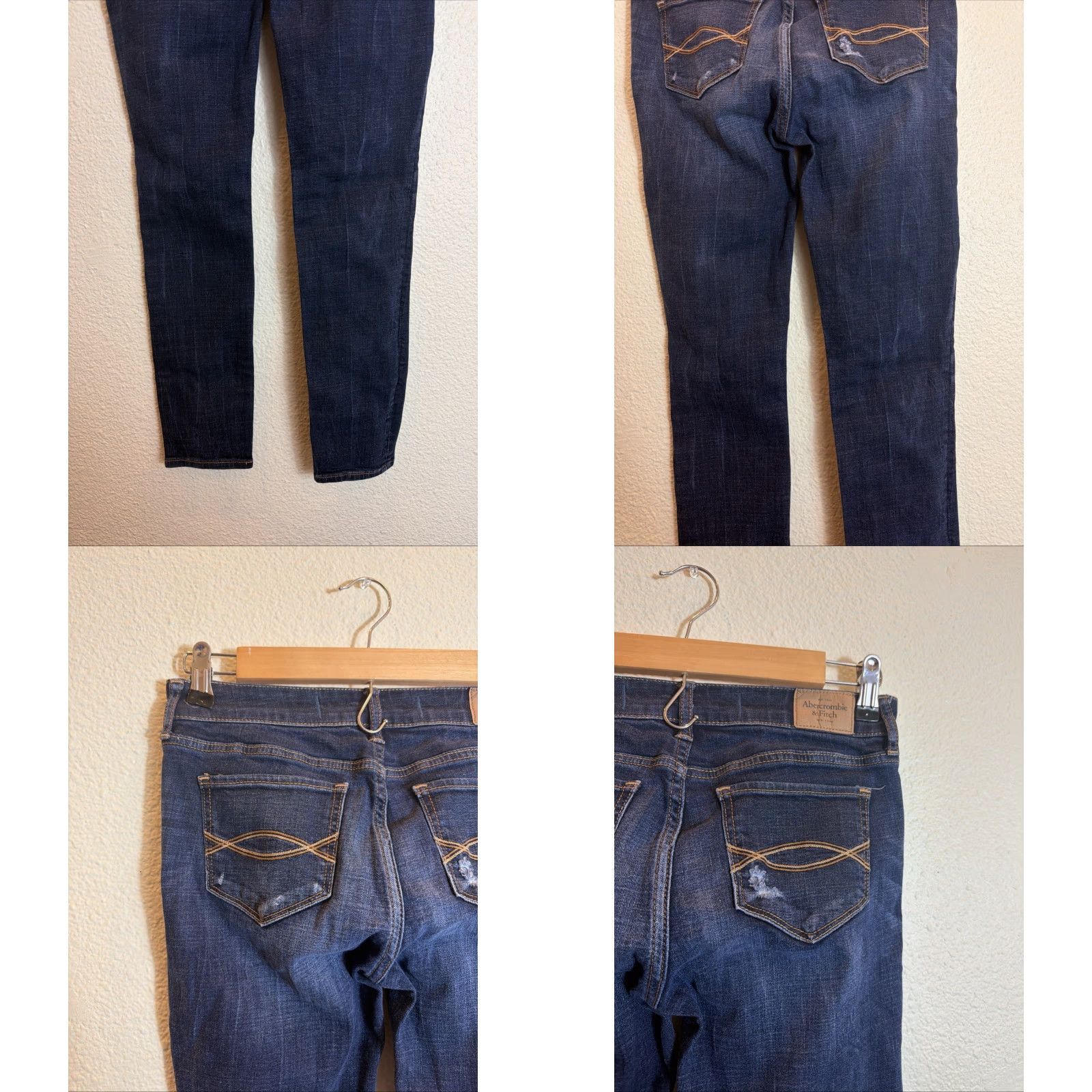 Abercrombie & Fitch Abercrombie Fitch Women’s Skinny Jeans Dark Wash Distressed 24x27 Low Rise 00 Blue Size 24" / US 00 / IT 34 - 8 Thumbnail
