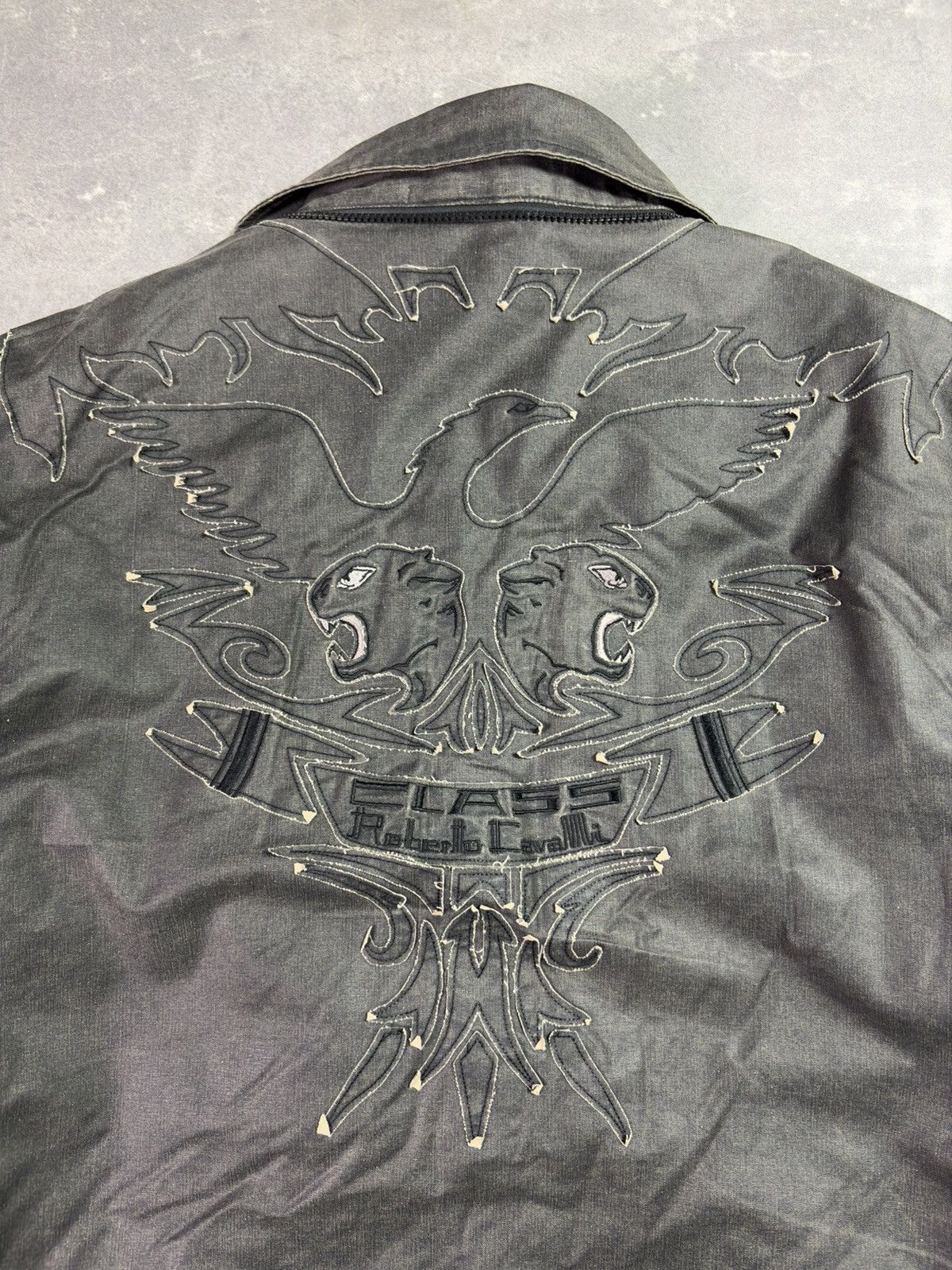 Roberto Cavalli 00s Class Roberto Cavalli Waxed Back Embroidery Jacket Coat Size US XL / EU 56 / 4 - 19 Thumbnail